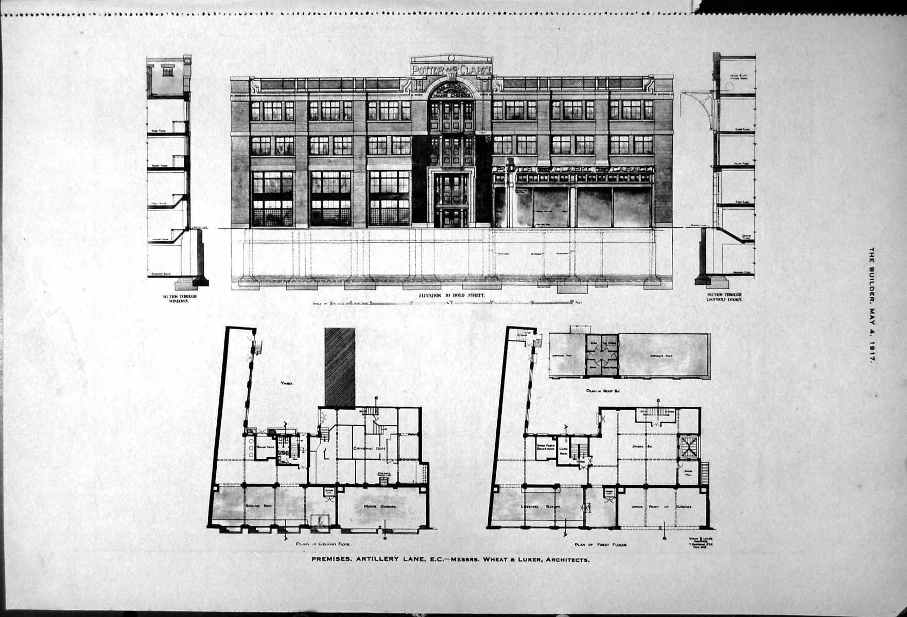 Old Print Premises Artlillery Lane Elevation Plans Lcc War Memorial 1917 20th