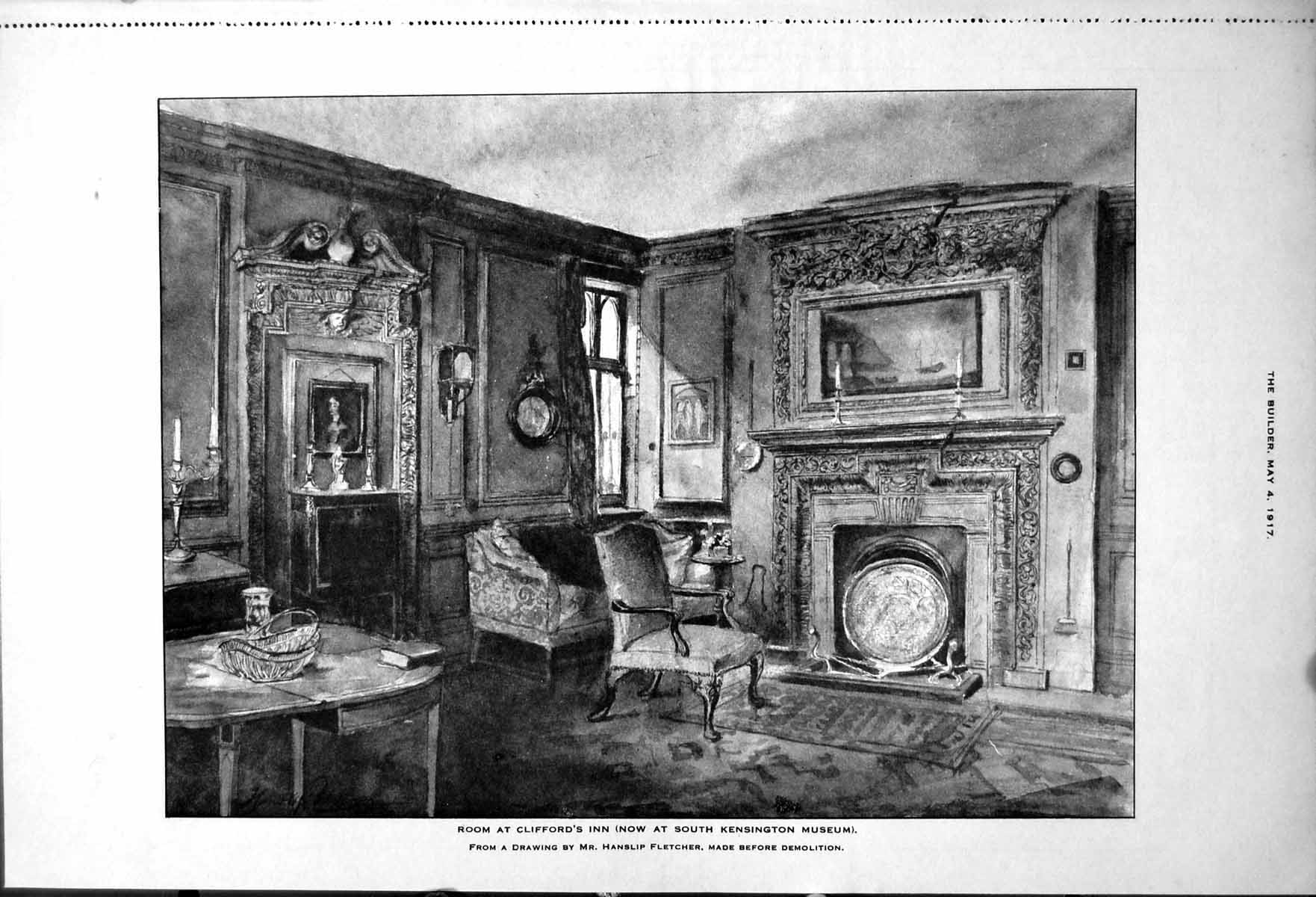 Old Print Room Clifford'S Inn Museum Piece Summer House Crooms Hill 1917 20th