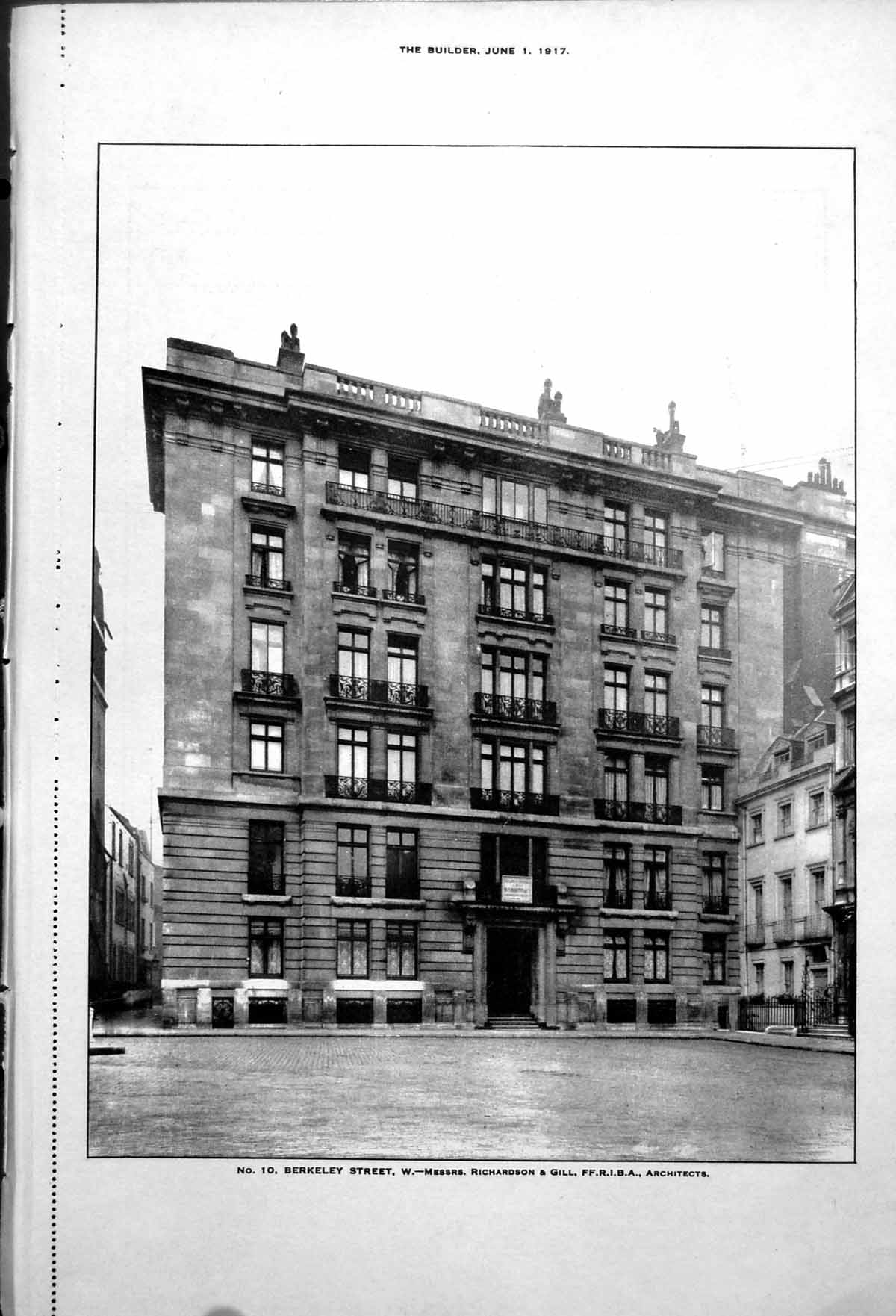 Antique Old Print No 10 Berkeley St W Front Building Ground Floor Plan 1917