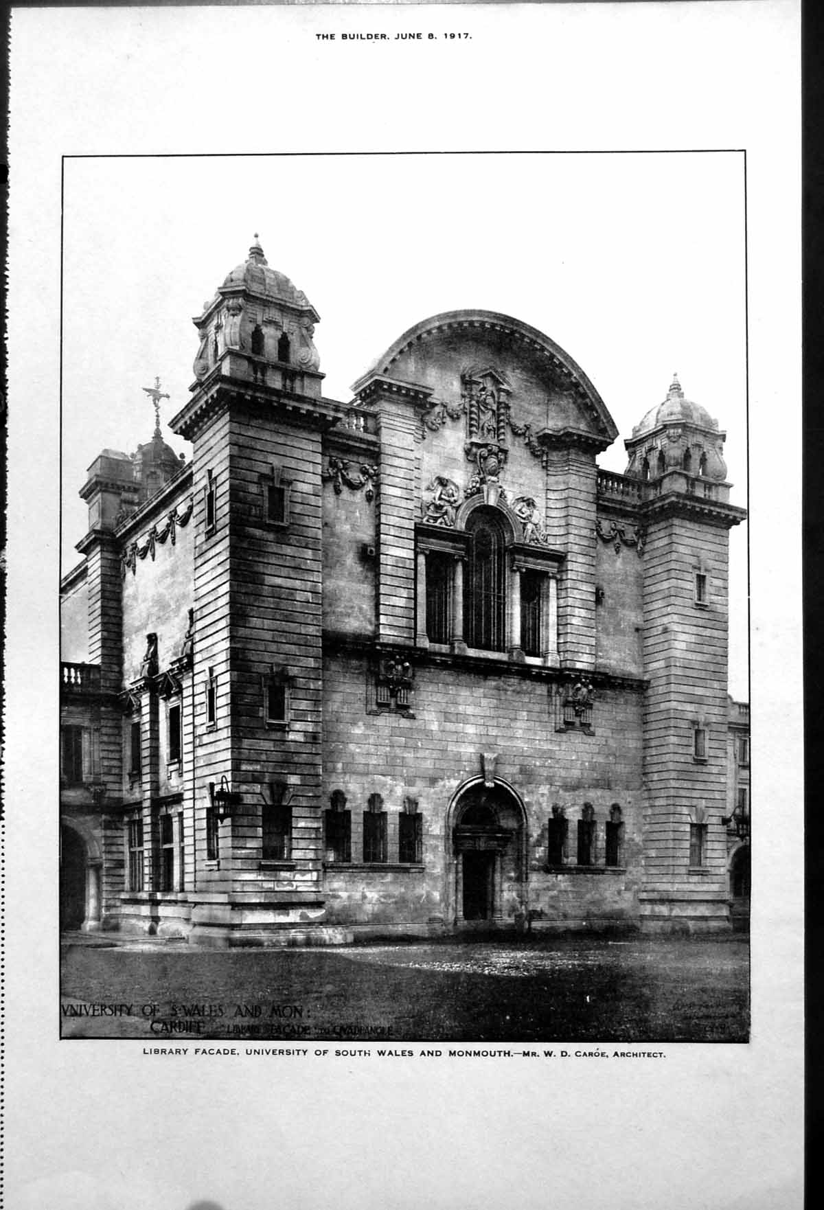 Antique Old Print Library Facade University S Wales Lloyds Bank Andover 1917