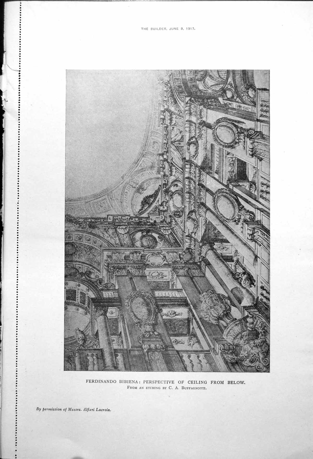Antique Print F Bibiena Perspectve Ceiling G Scene Theatrical Pageant 1917