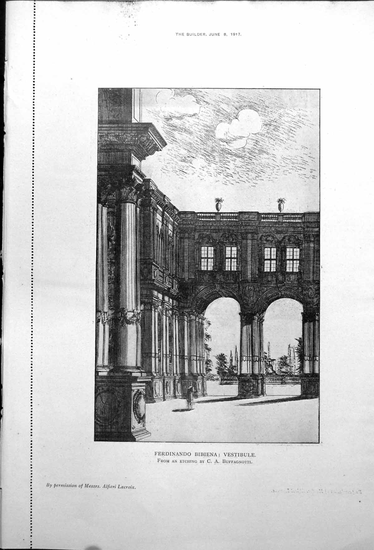 Antique Old Print Ferdinando Bibiena Vestibule Giuseppe Gallery Mirrors 1917