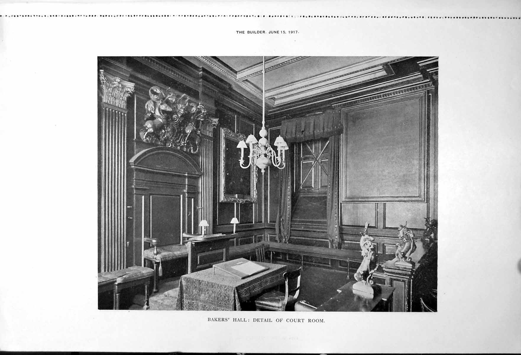 Original Old Vintage Print Bakers' Hall Detail Court Room Staircase 1917 20th
