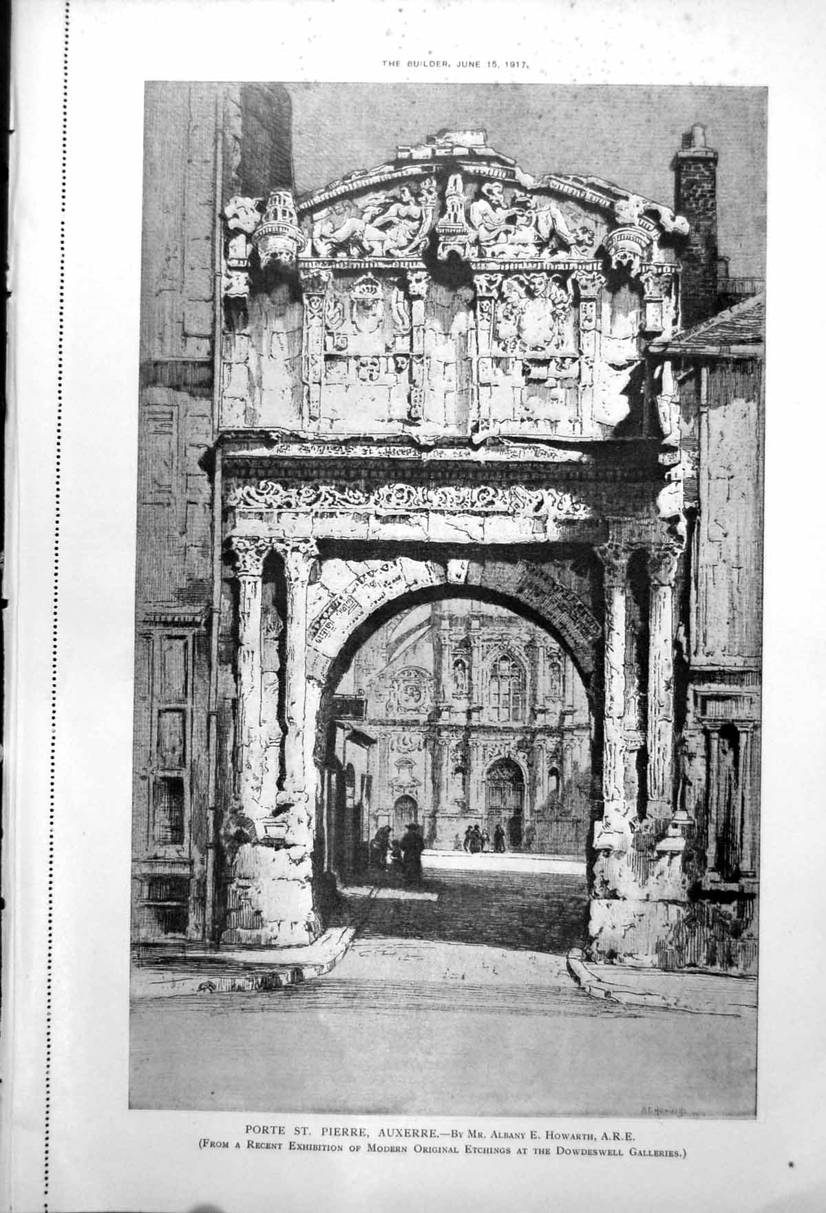 Old Print Porte St Pierre Auxerre Ae Howarth Southey House Bristol 1917 20th