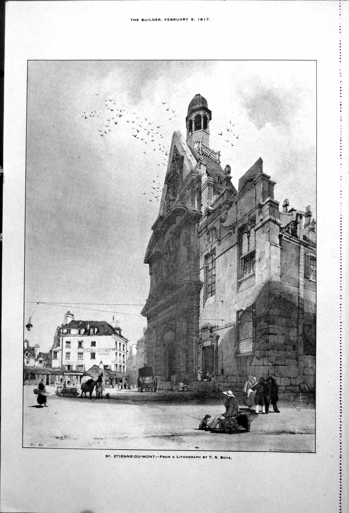 Antique Print St. Etienne-Du-Mont Street Scene From Lithograph Ts Boys 1917