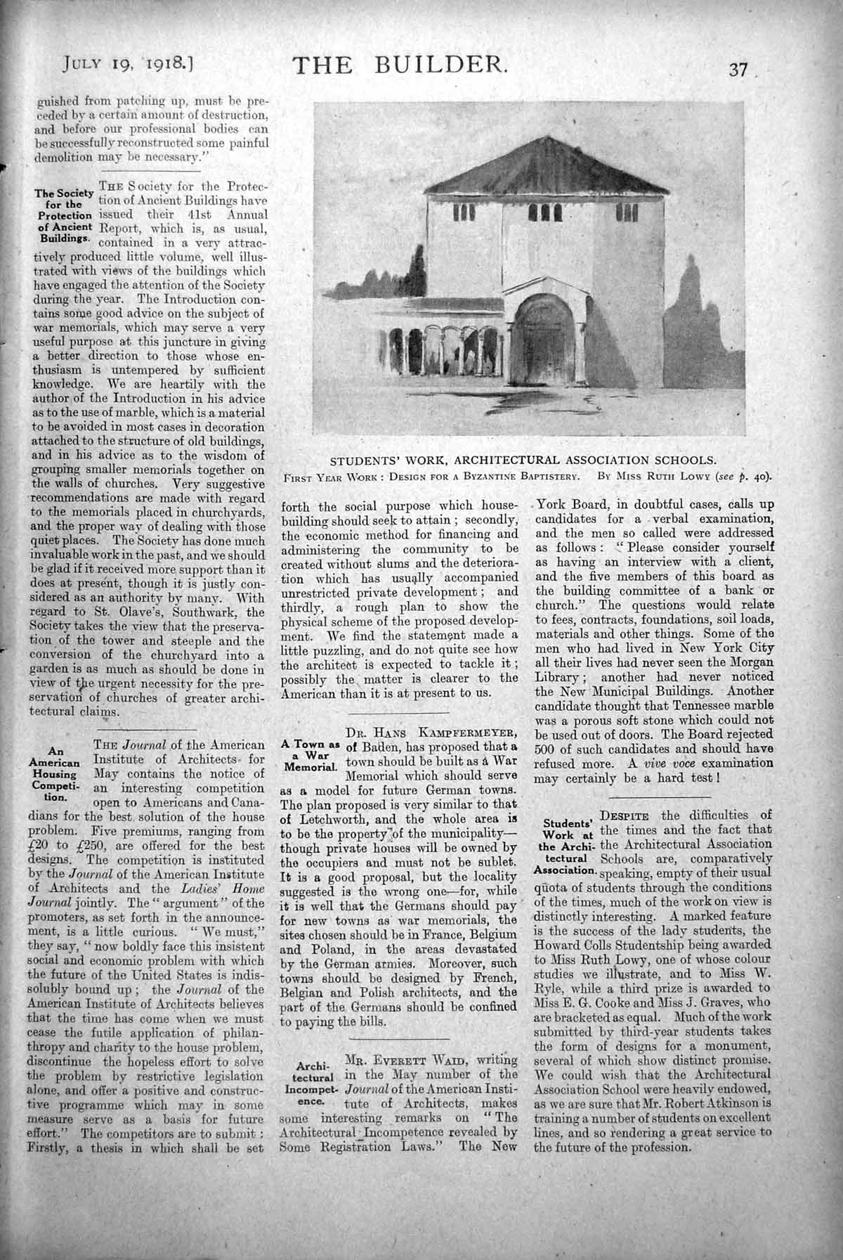 Old Print Design Byzantine Baptistry Students' Work Exterior Pillars 1918 20th