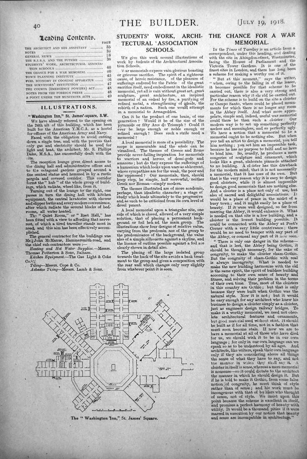 Antique Old Print Washington Inn St James' Square Plan View Wheel Like 1918