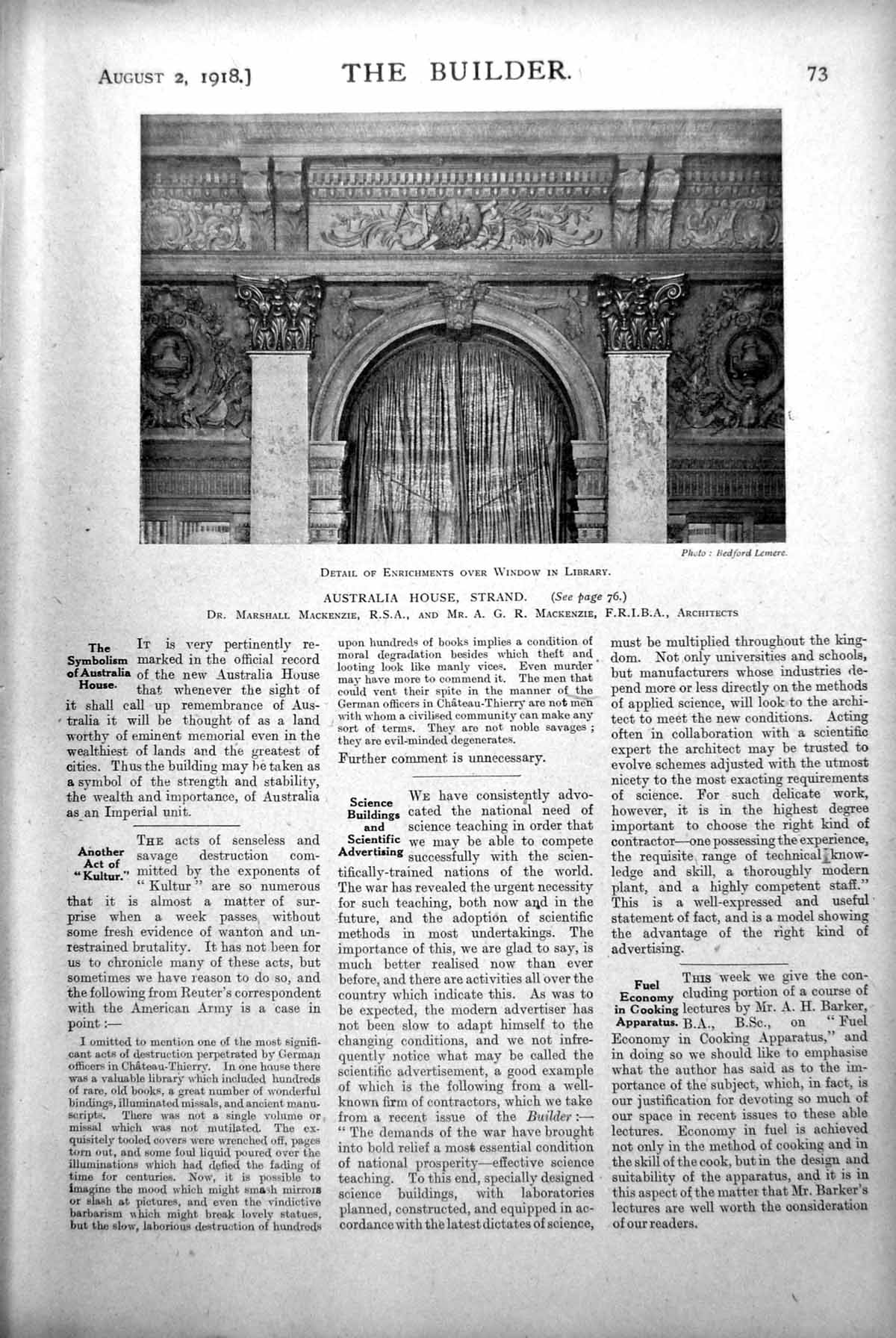 Antique Old Print Australia House Strand Enrichments Over Window Library 1918
