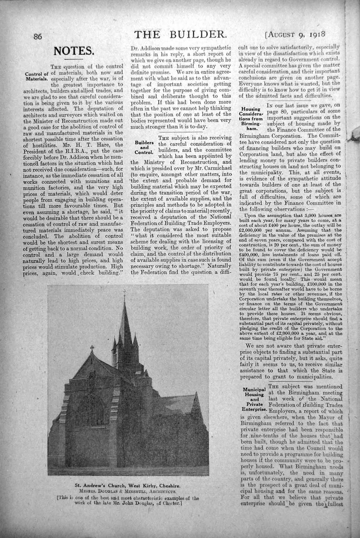 Antique Print St. Andrew'S Church West Kirby Cheshire Douglas Minshull 1918
