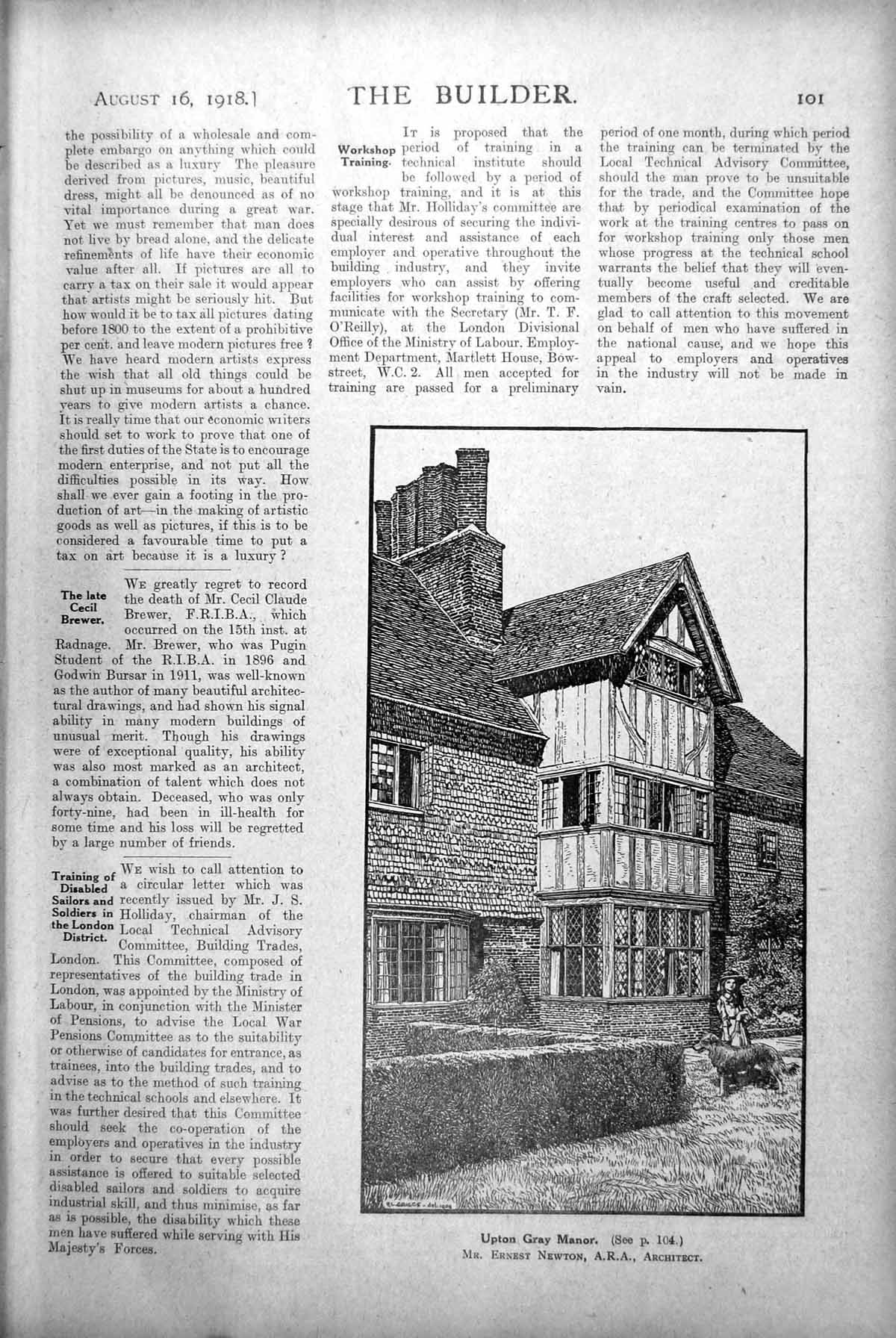 Antique Print Upton Gray Manor E Newton Archt. Bullers Wood Staircase 1918 20th