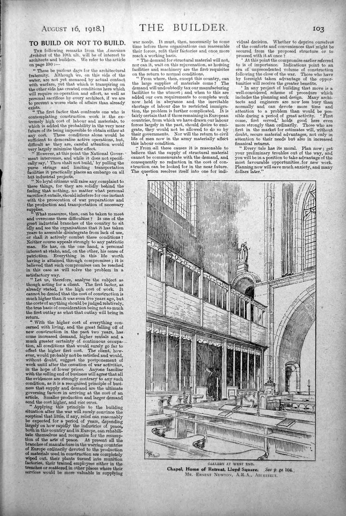 Antique Old Print Chapel Home Retreat Lloyd Square Gallery At West End 1918