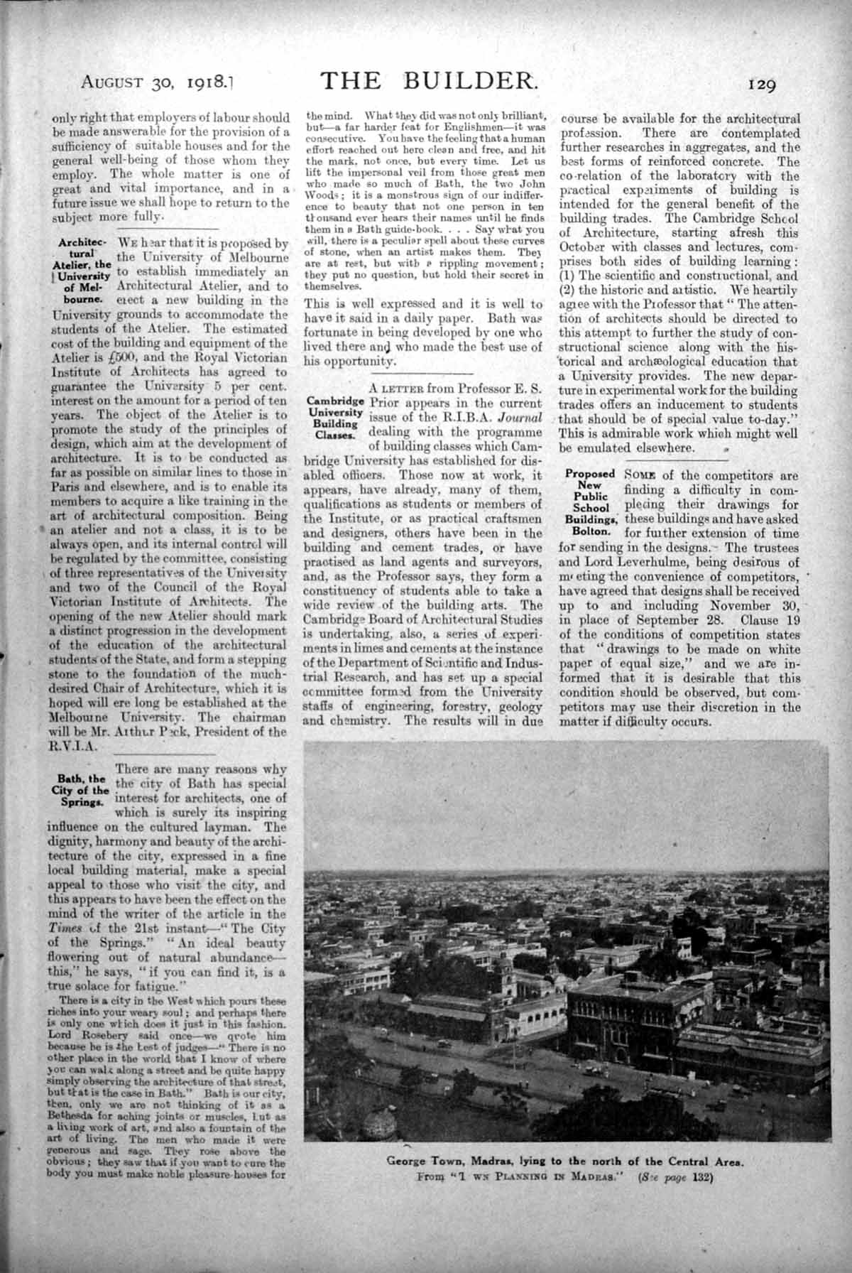 Antique Old Print George Town Madras North Central Cambuslang Housing 1918 20th