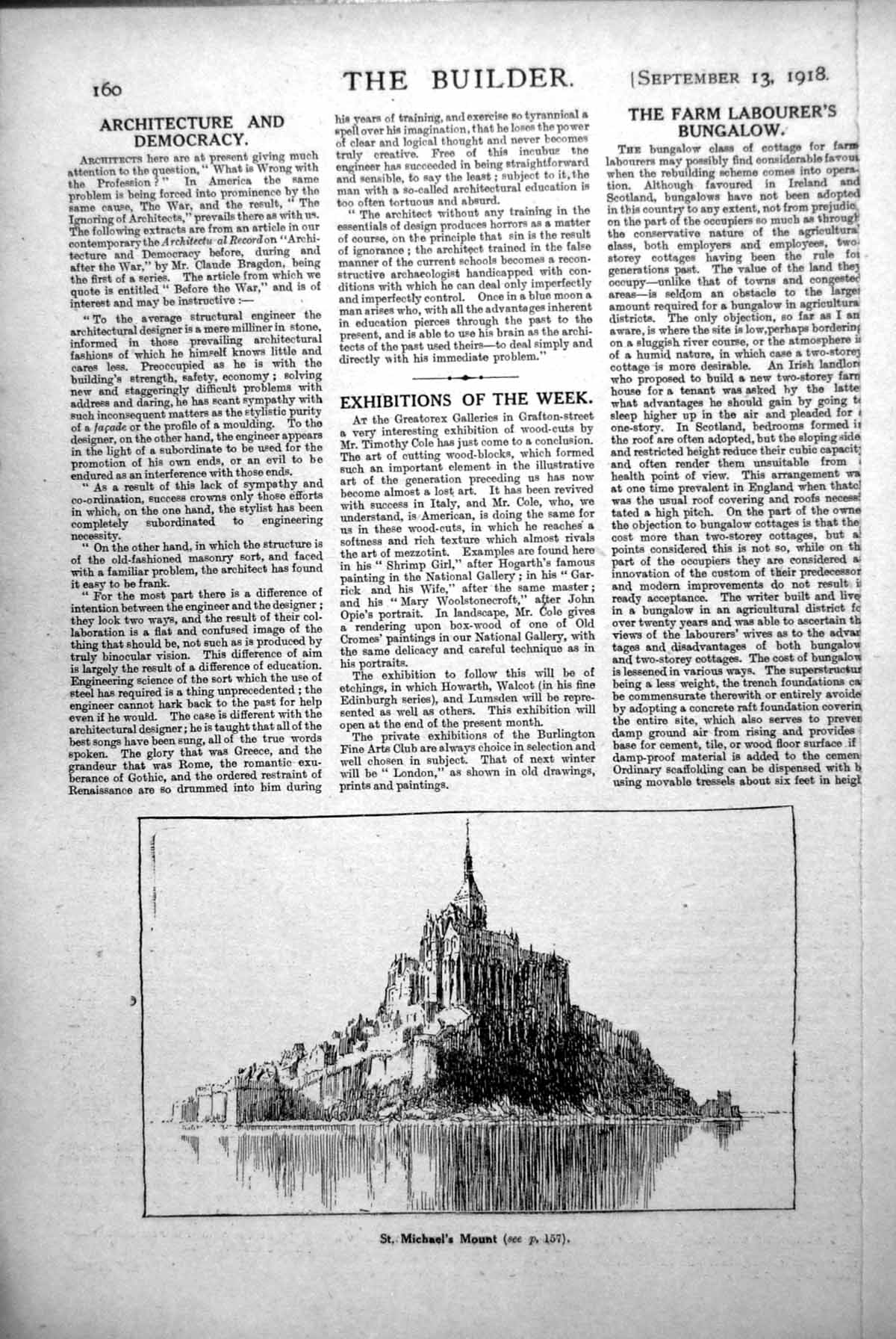 Old Vintage Print St. Michael'S Mount View To Buildings Across Water 1918 20th
