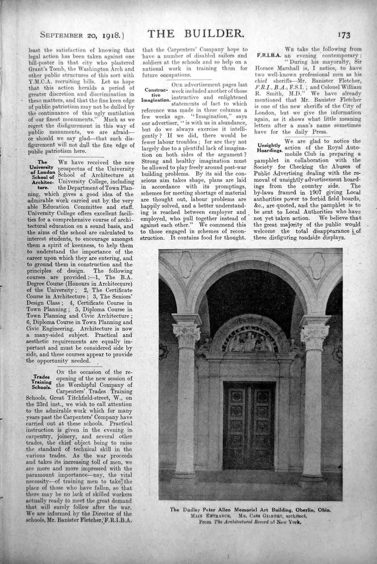 Old Dudley Peter Allen Memorial Art Building Entrance Court Ohio 1918 20th