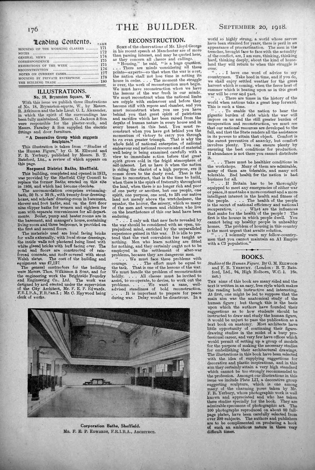 Antique Print Corporation Baths Sheffield Interior View Edwards Archt. 1918
