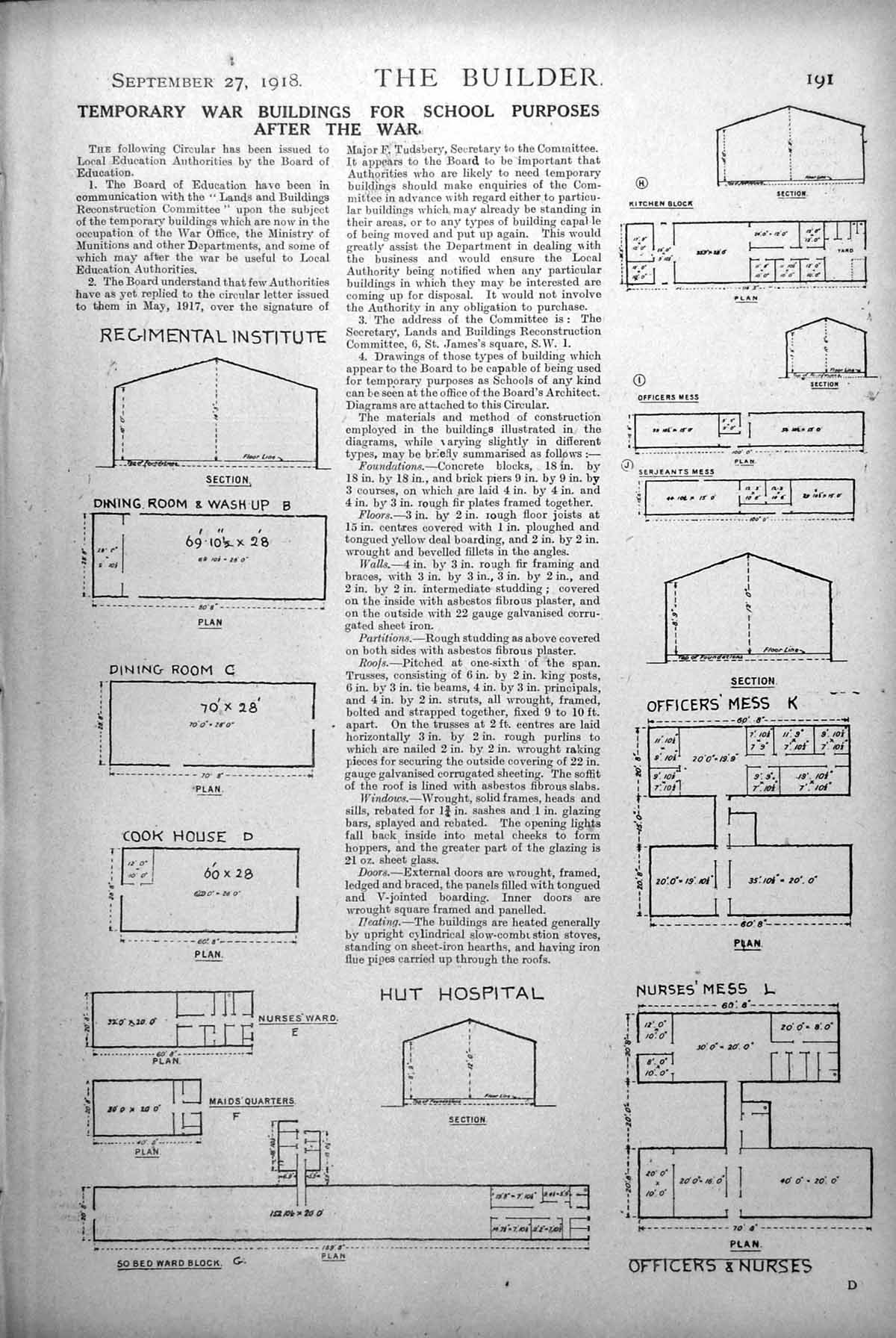 Antique Old Print Plans Regimental Buildings School Use Diagrams Housing 1918