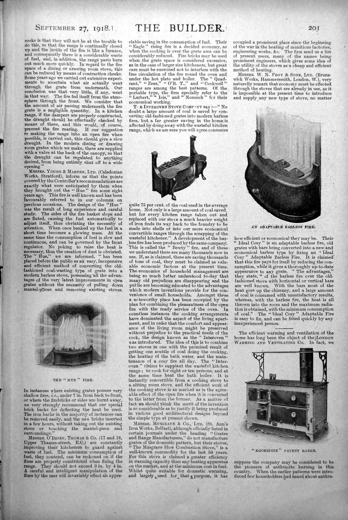 Old Vintage Print Fires Range Calto Coal Saver Home Comforts Grate 1918 20th