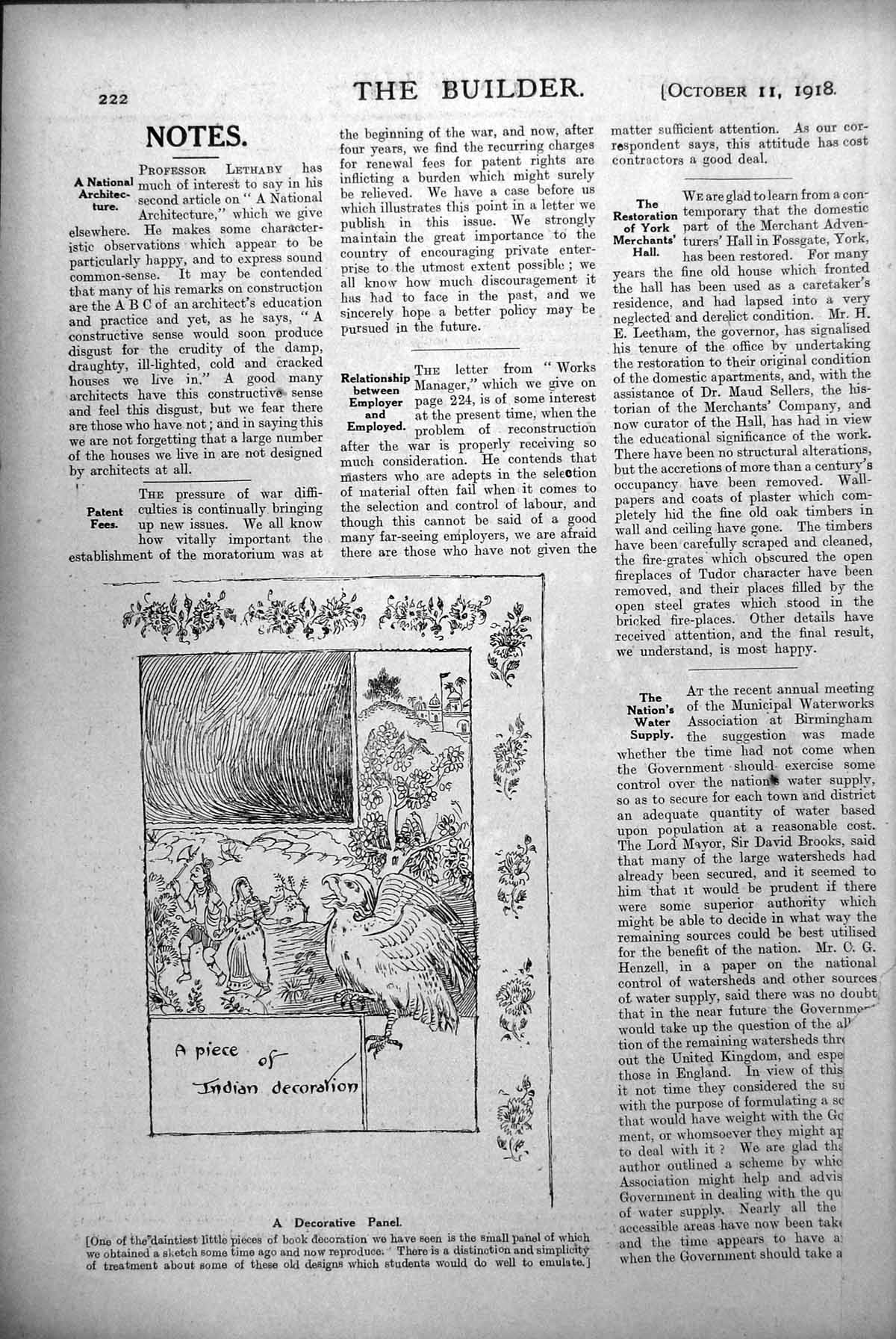 Antique Old Print Decorative Indian Panel Book Bird Figures Tree Floral 1918