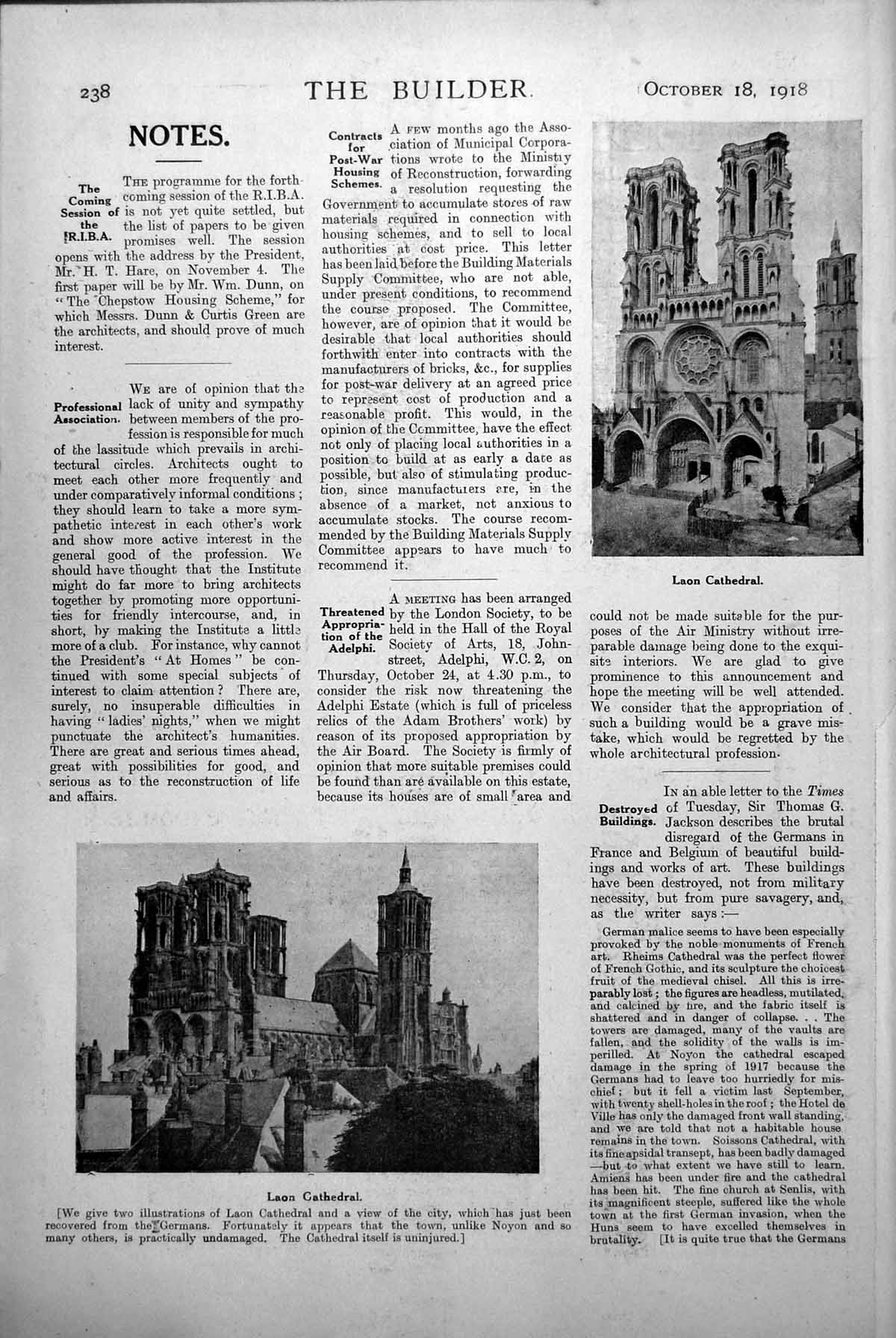Original Old Vintage Print Laon Cathedral Exterior Undamaged View City 1918