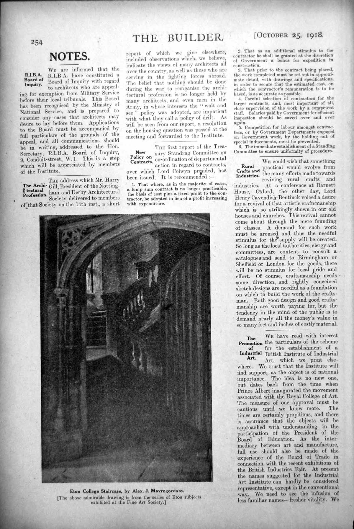 Old Vintage Print Eton College Staircase Alex J Mavrogordato Drawing 1918 20th