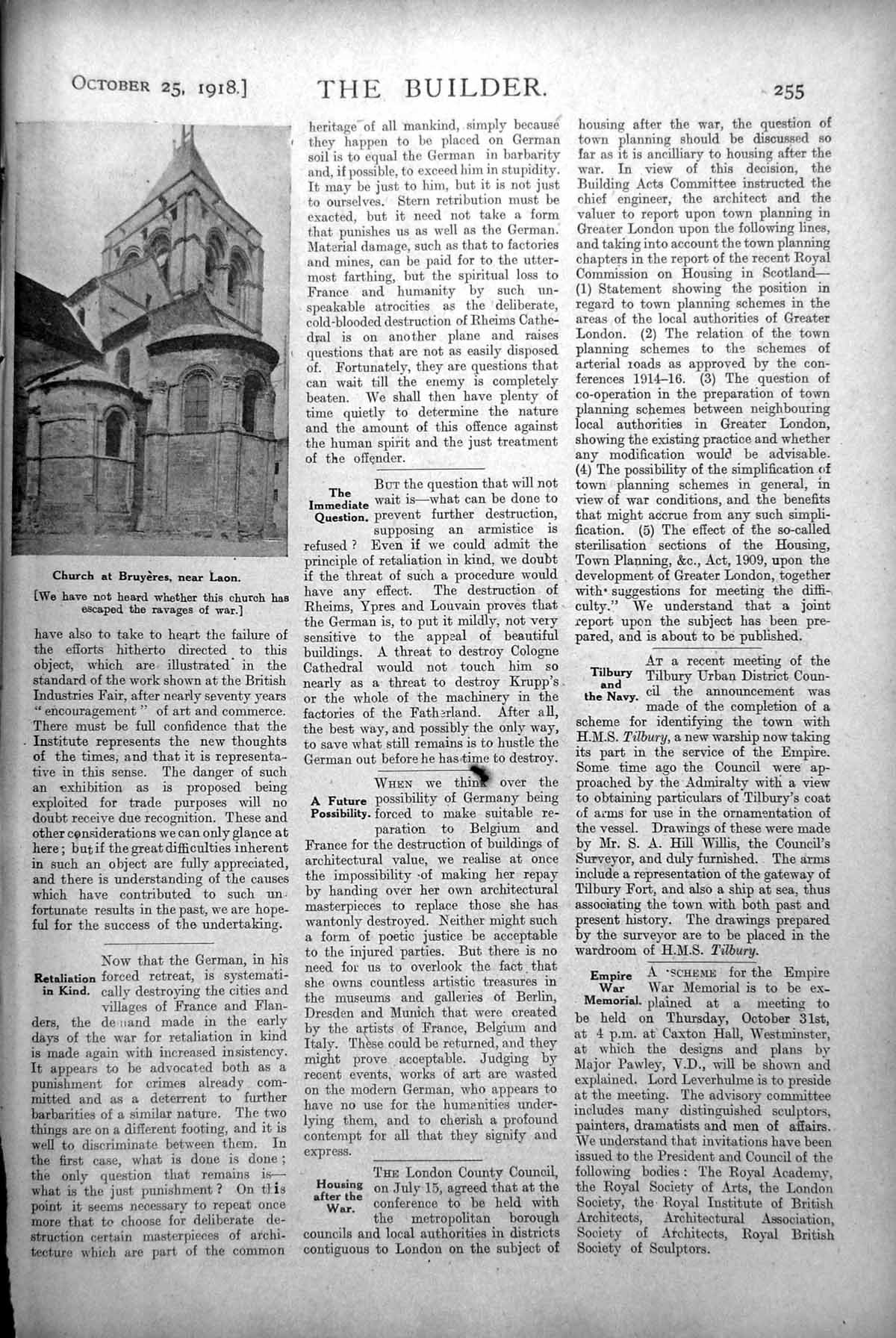 Antique Print Church Bruyeres Near Laon Unknown If Escaped Ravages War 1918