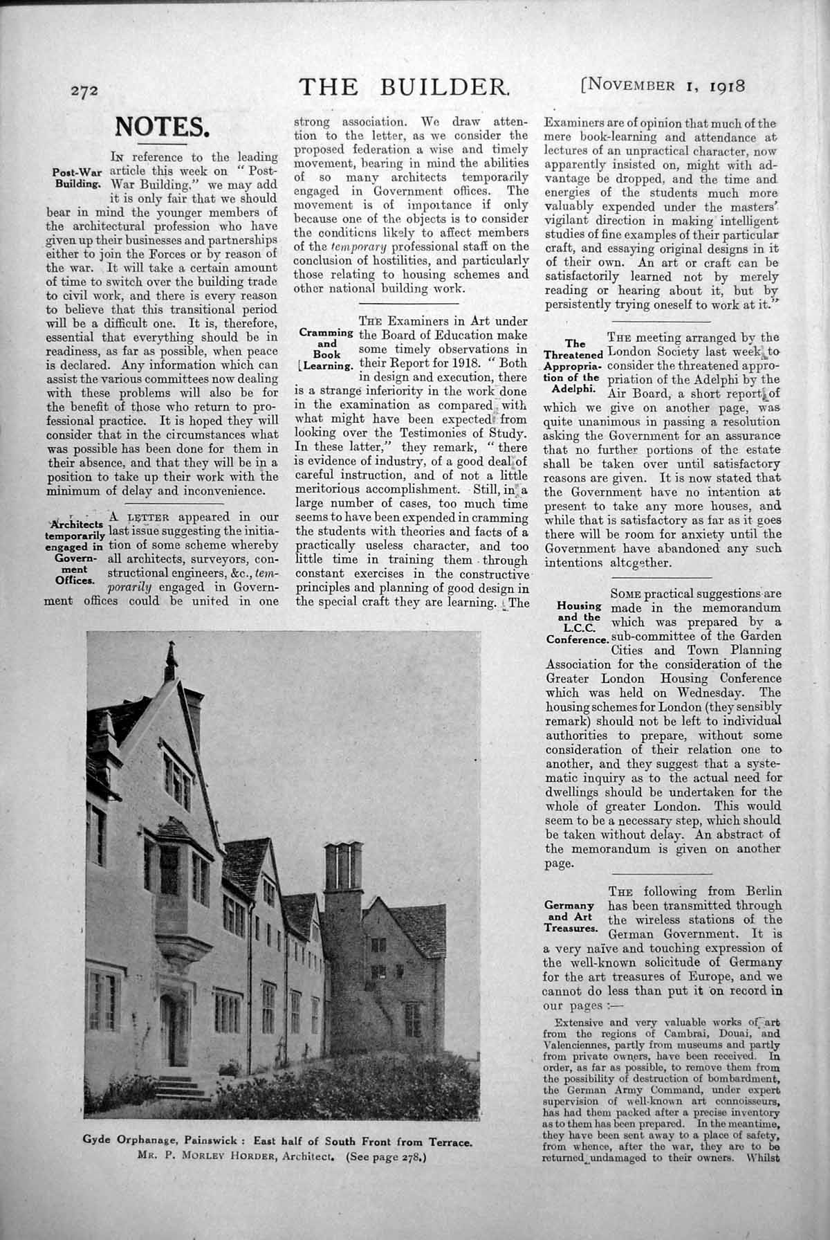 Antique Old Print Gyde Orphanage Painswick East Half South Front Terrace 1918