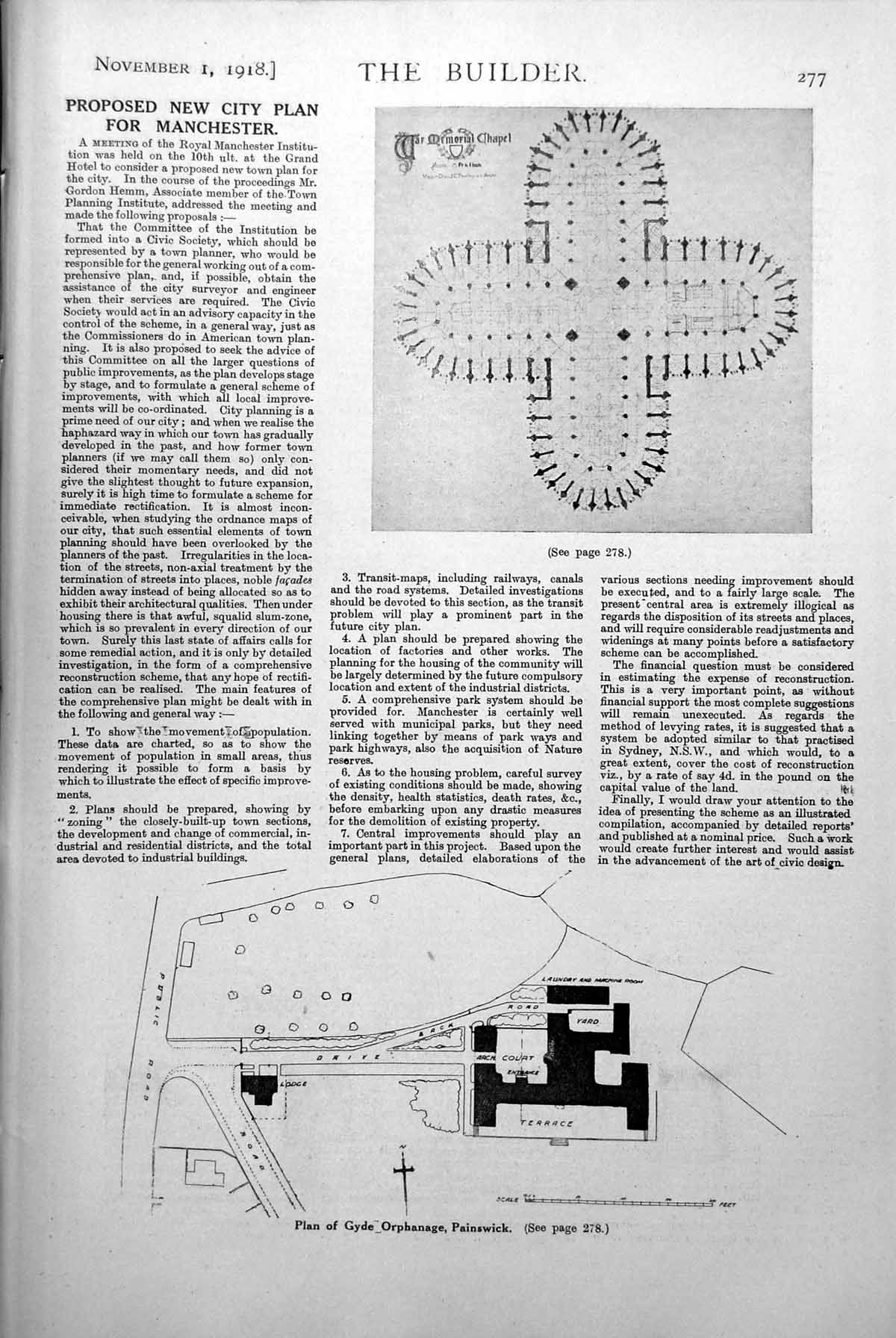 Old Vintage Print Plan Gyde Orphanage Painswick War Memorial Chapel 1918 20th