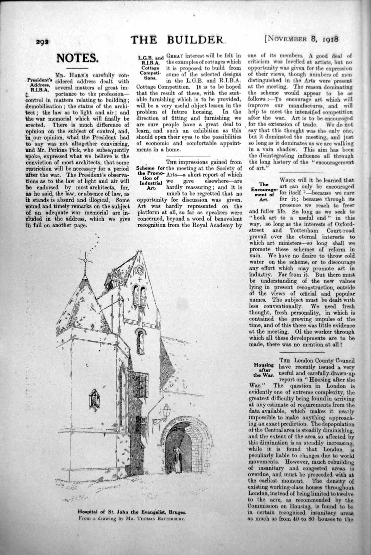 Old Hospital St John The Evangelist Bruges T Batterbury Drawing 1918 20th
