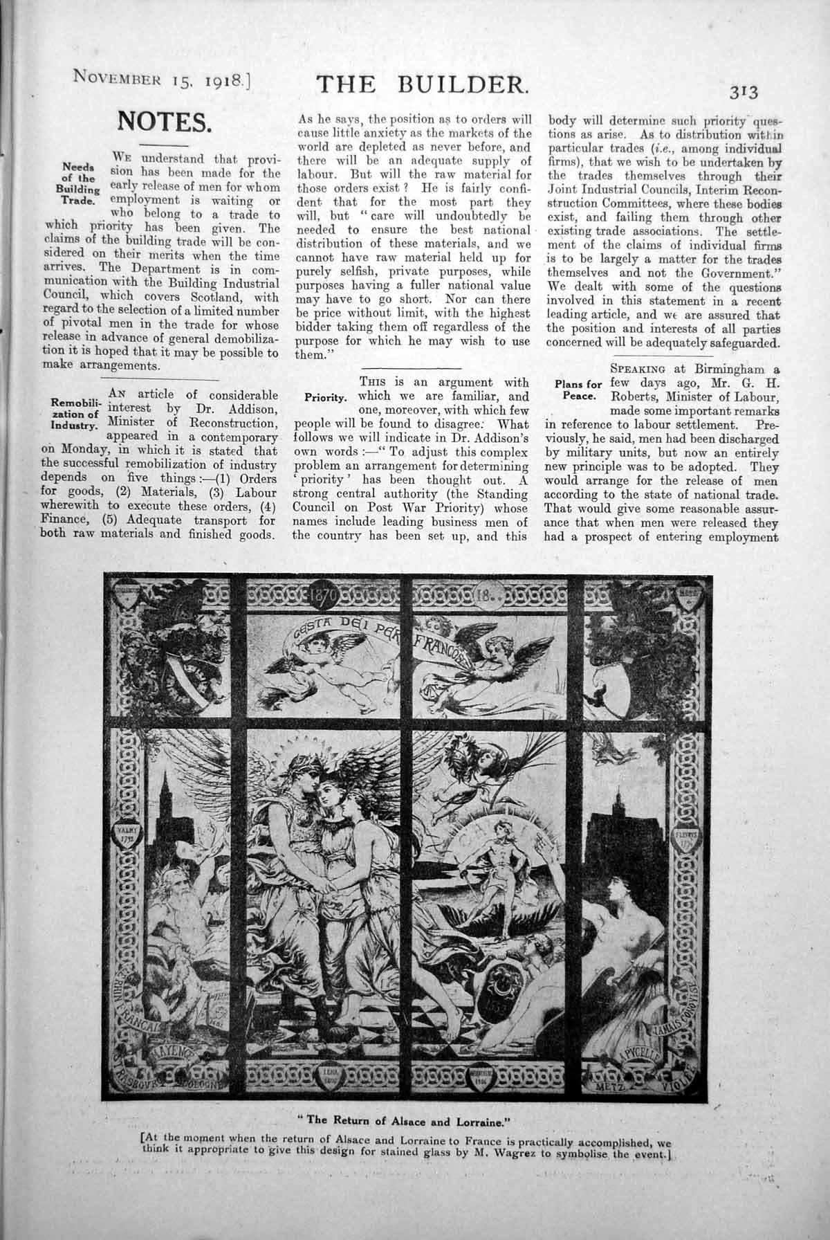Antique Old Print Stained Glass Return Alsace Lorraine Triumph Republic 1918