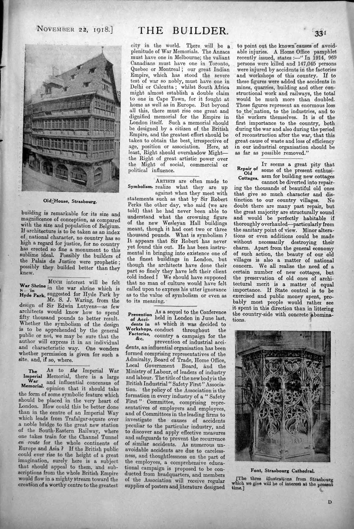 Old Vintage Print House Strasbourg Font Cathedral Post Office Boston 1918 20th