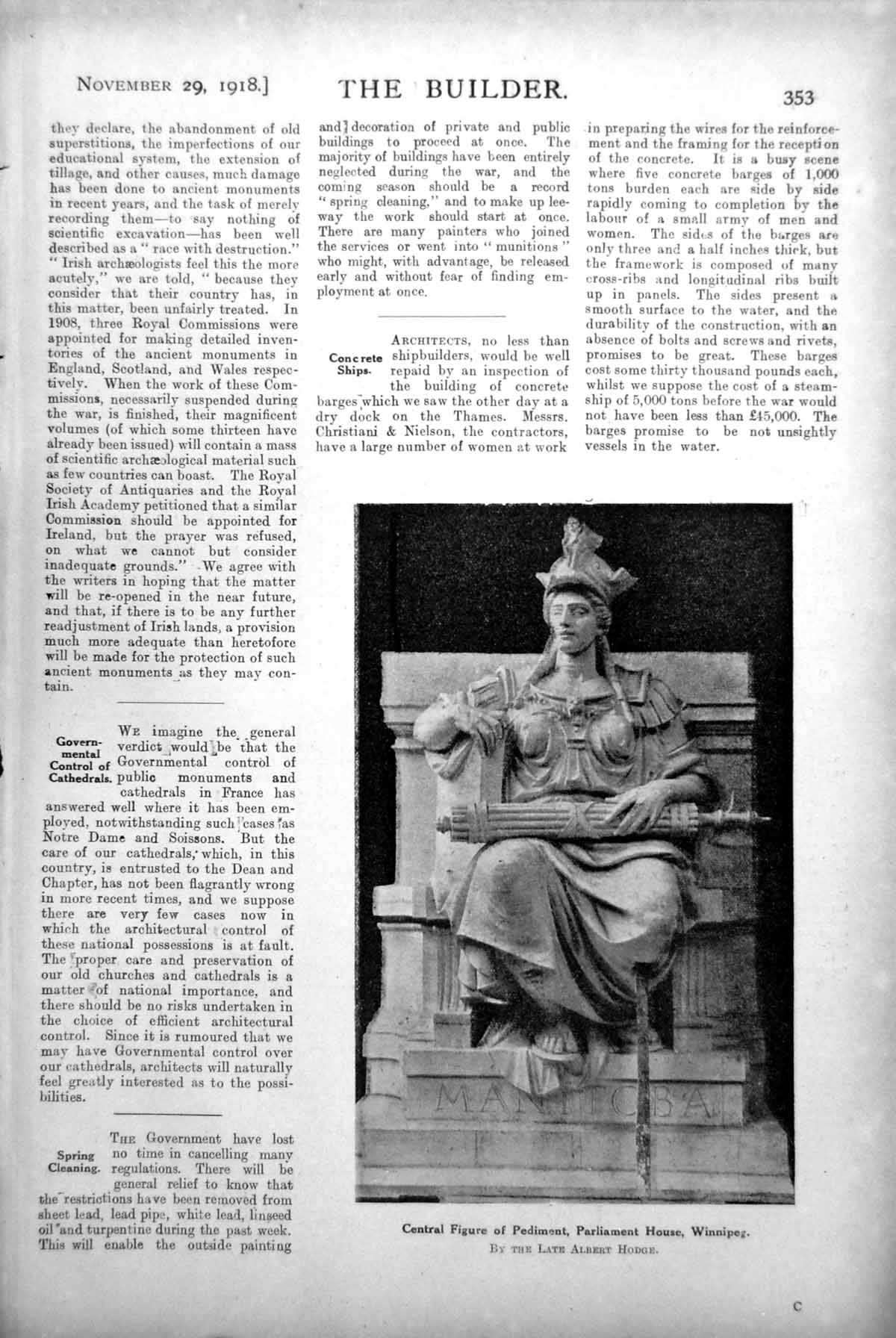 Old Print Central Figure Parliament House Winnipeg C12Th War Chapel 1918