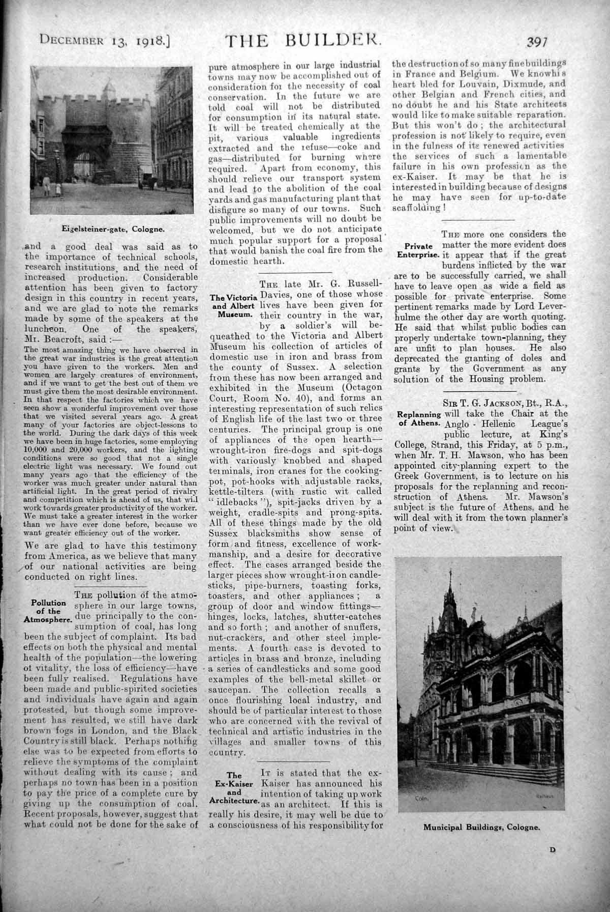 Old Print Eigelsteiner Gate Cologne Municipal Porte Marechal Bruges 1918 20th