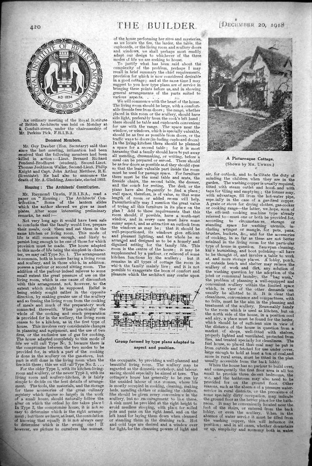 Old Print Picturesque Cottage Group Houses Formed From Plans Aspect 1918 20th