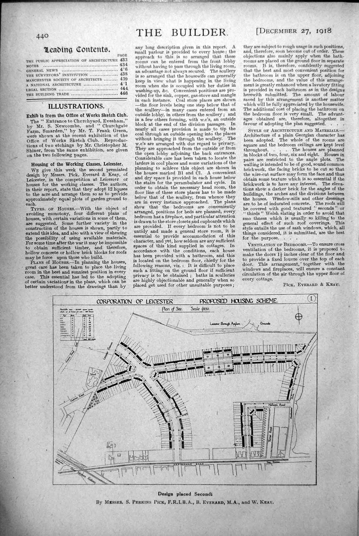 Antique Print Corporation Leicester Proposed Housing Scheme 2Nd Place 1918