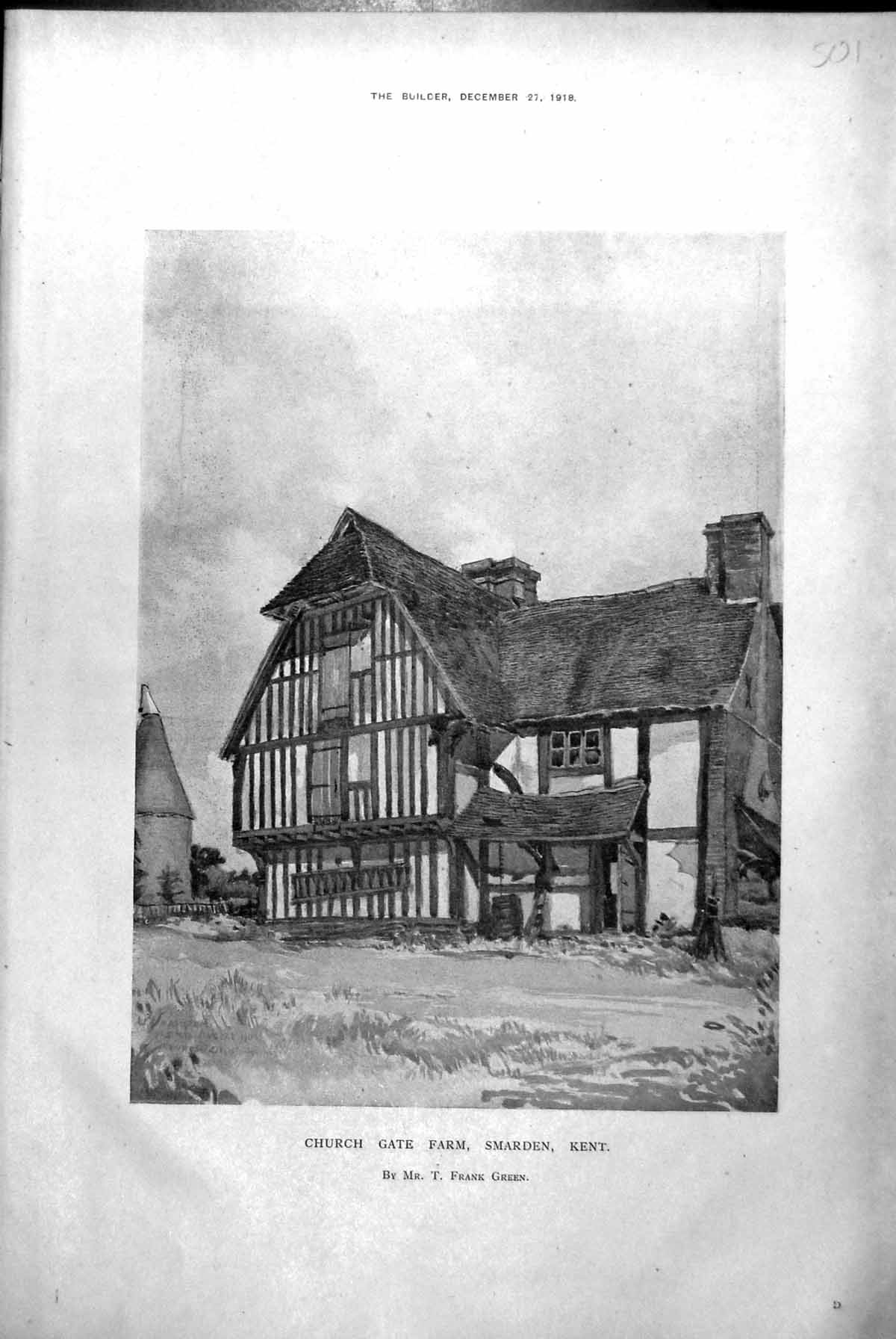 Antique Print Church Gate Farm Smarden Kent Entry Chrurchyard Evesham 1918 20th