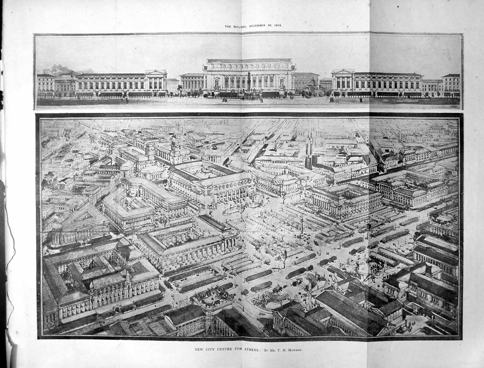 Old New City Centre For Athens Building Elevations Bird'S-Eye View 1918 20th