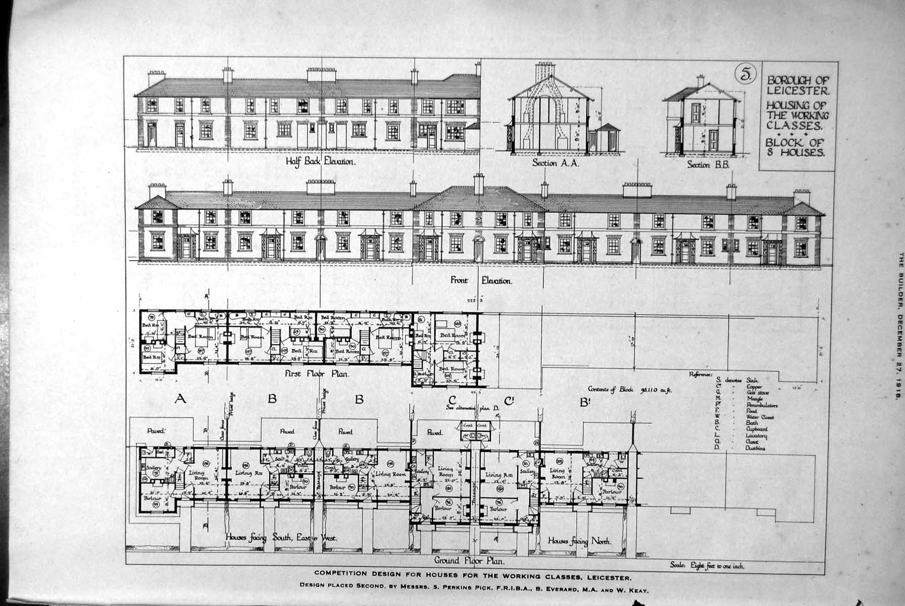 Old Print Competition Design Houses Working Classes Leicester Plans 1918 20th