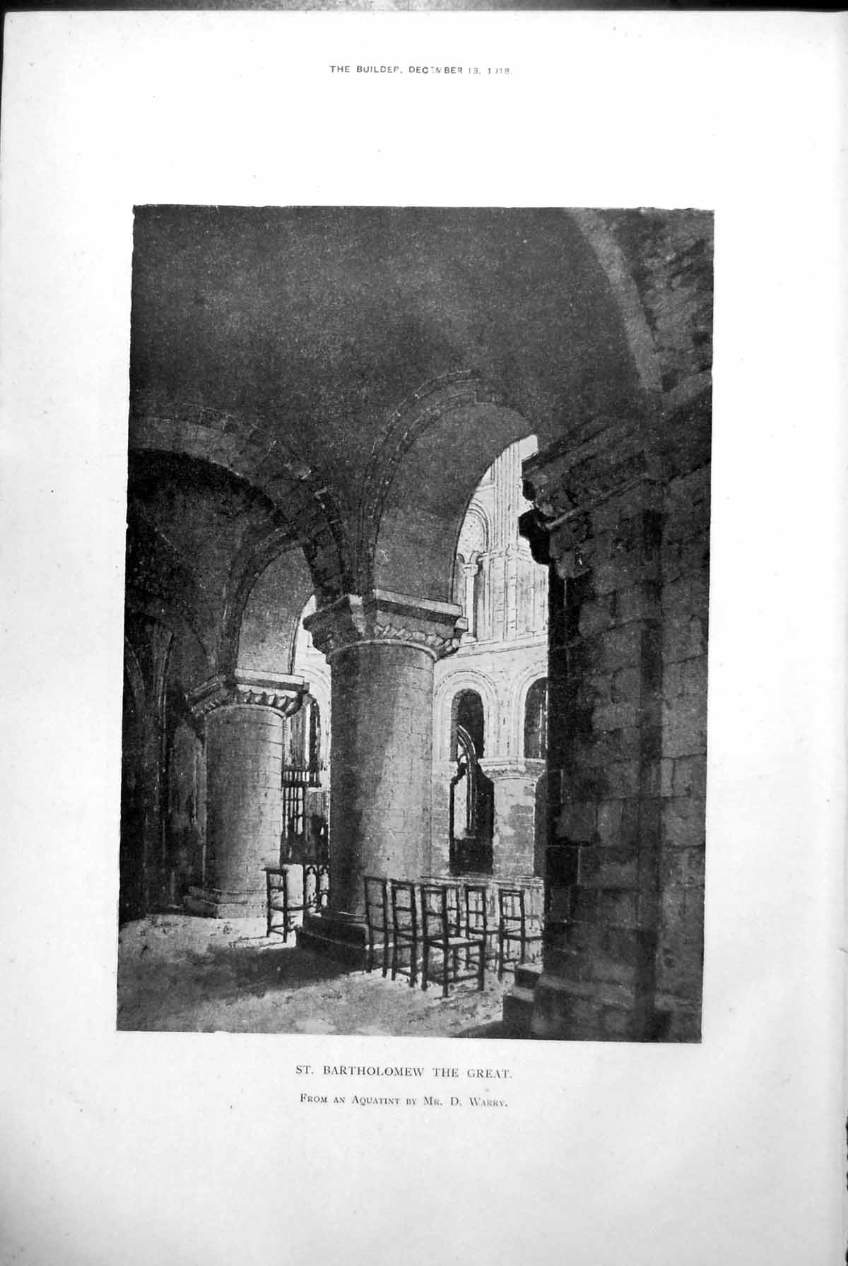 Old St. Bartholemew The Great Interior Stationers' Hall Elevation 1918 20th
