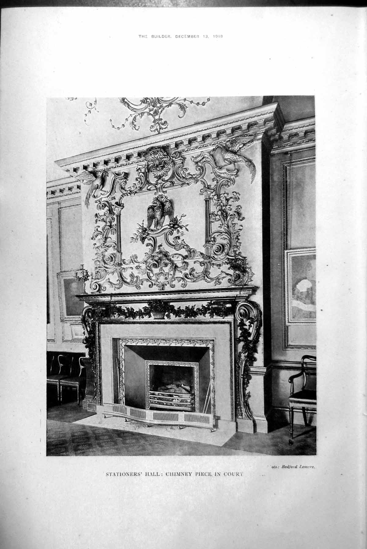 Antique Print Stationers' Hall Chimney Piece St Bartholemew The Great 1918 20th