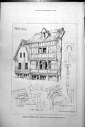 Old Print Abbeville Houses Drawing T Batterbury Village Hall Church 1918 20th