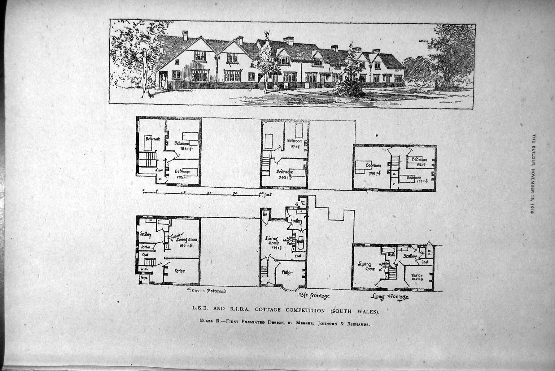 Antique Print Cottage Competition South Wales Class A B Designs Plans 1918 20th