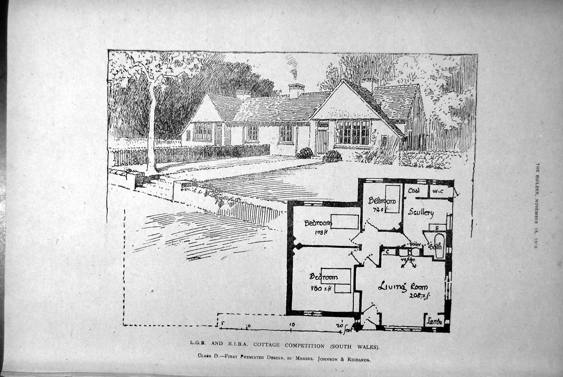 Antique Print Cottage Competition South Wales Class C D Designs Plans 1918 20th