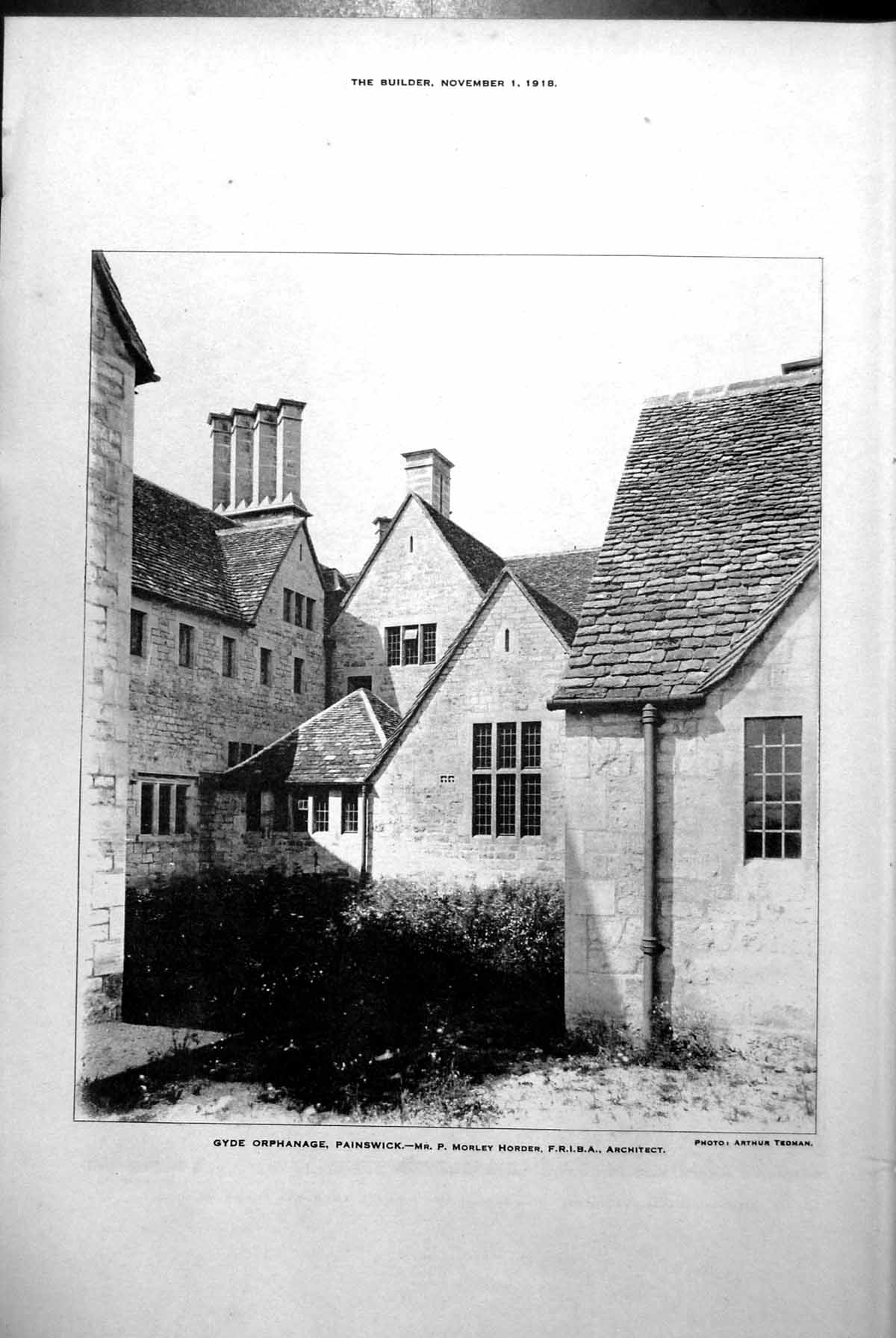 Antique Old Print Gyde Orphanage Painswick M Horder Architect Exterior 1918