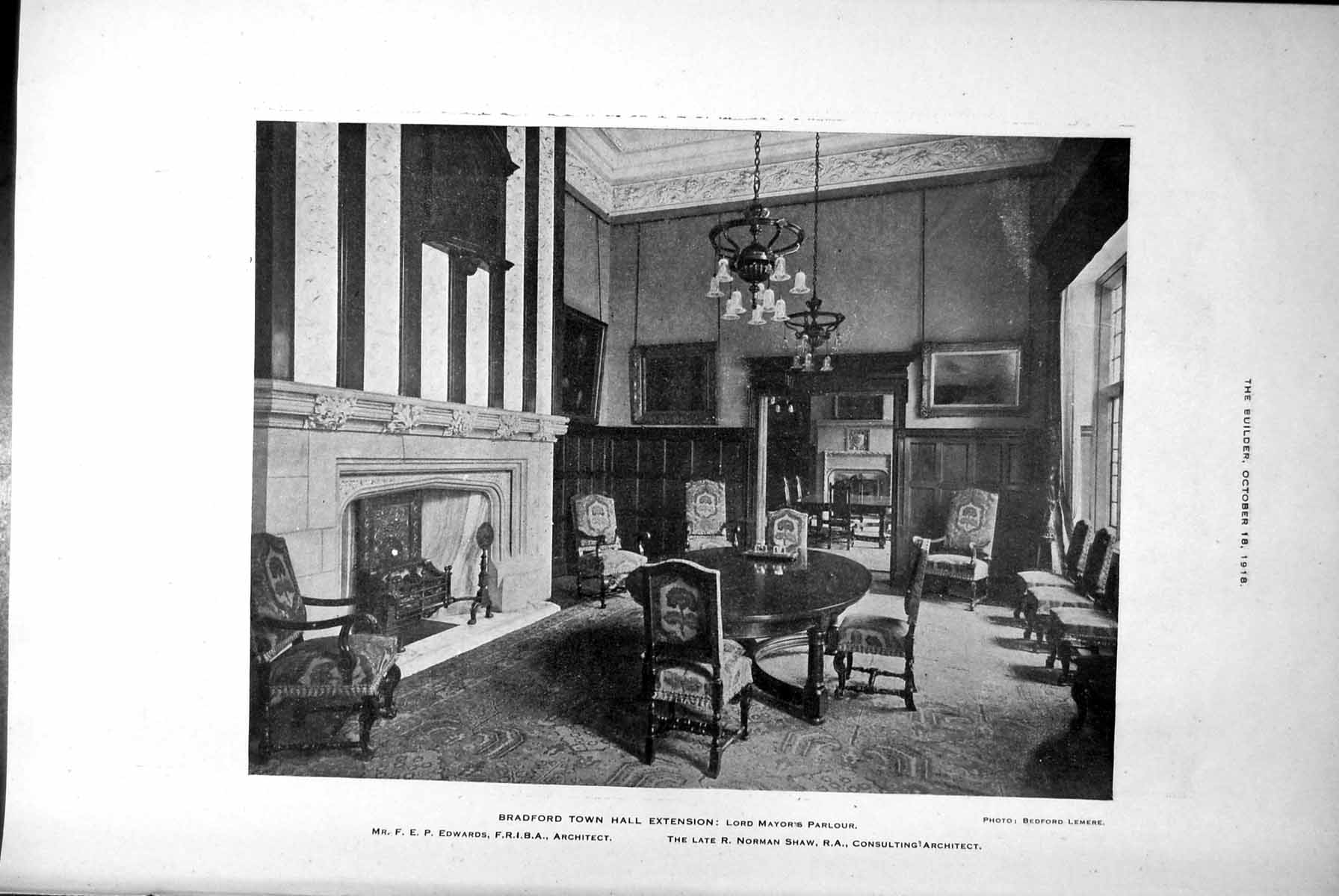 Old Print Bradford Town Hall Extension Lord Mayors Parlour Reception 1918 20th