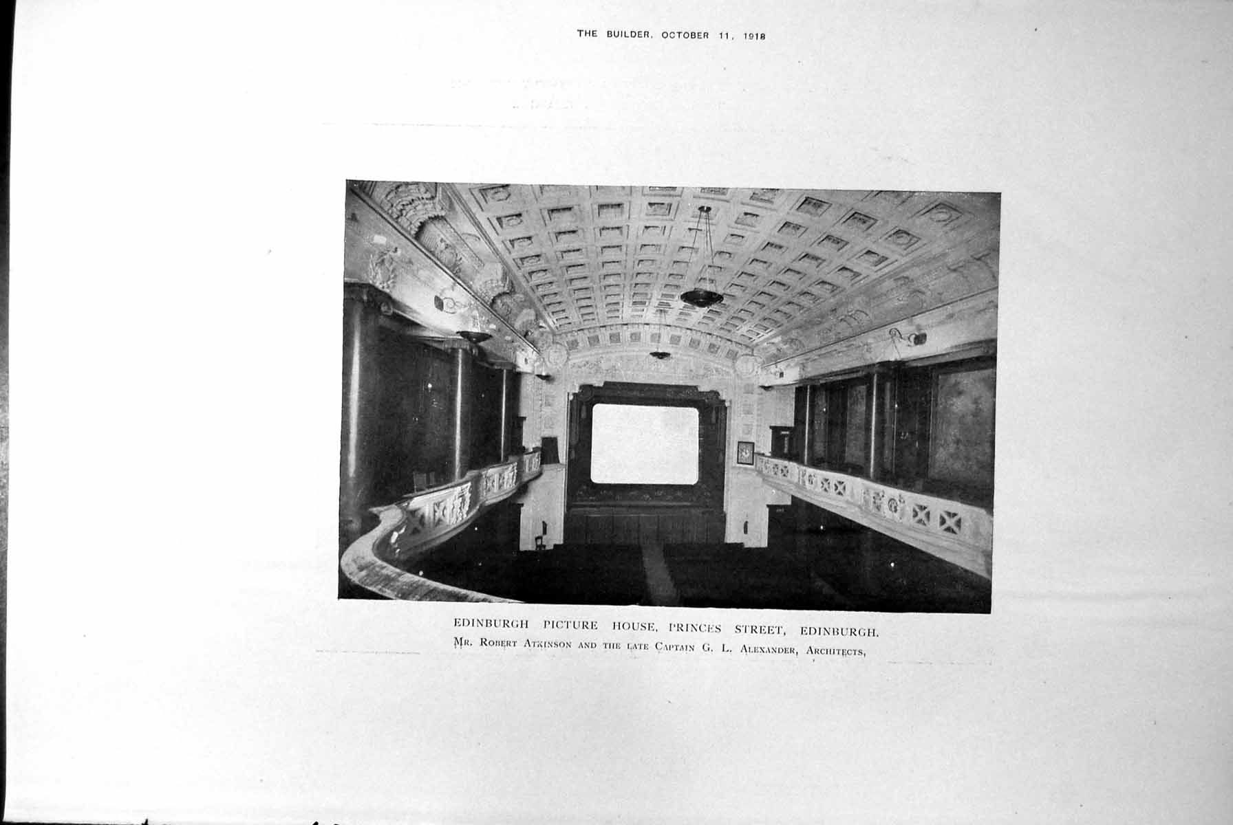 Antique Old Print Edinburgh Picture House Interior Screen Entrance Area 1918
