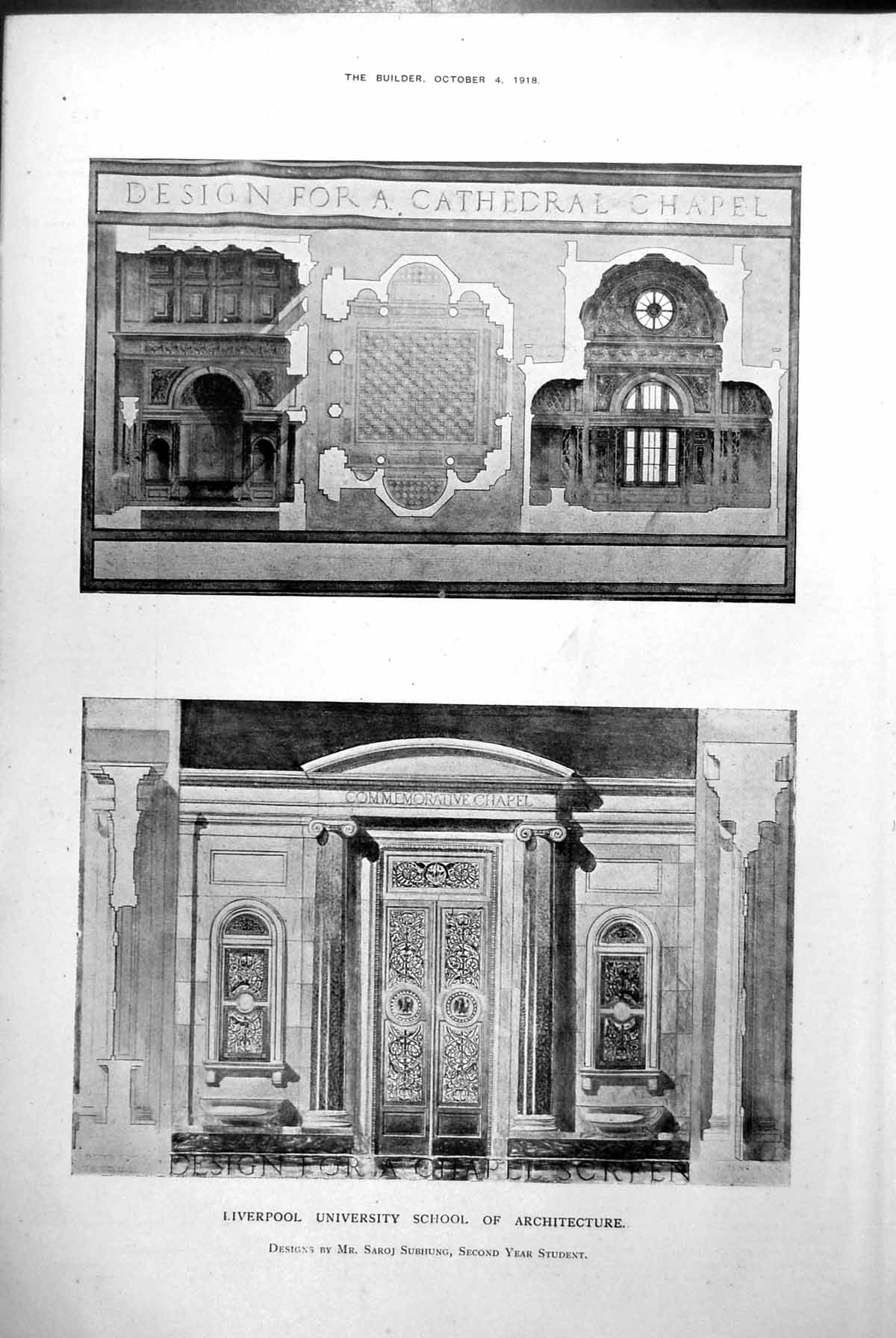 Antique Print Design For Cathedral Chapel Loggia Liverpool University 1918 20th