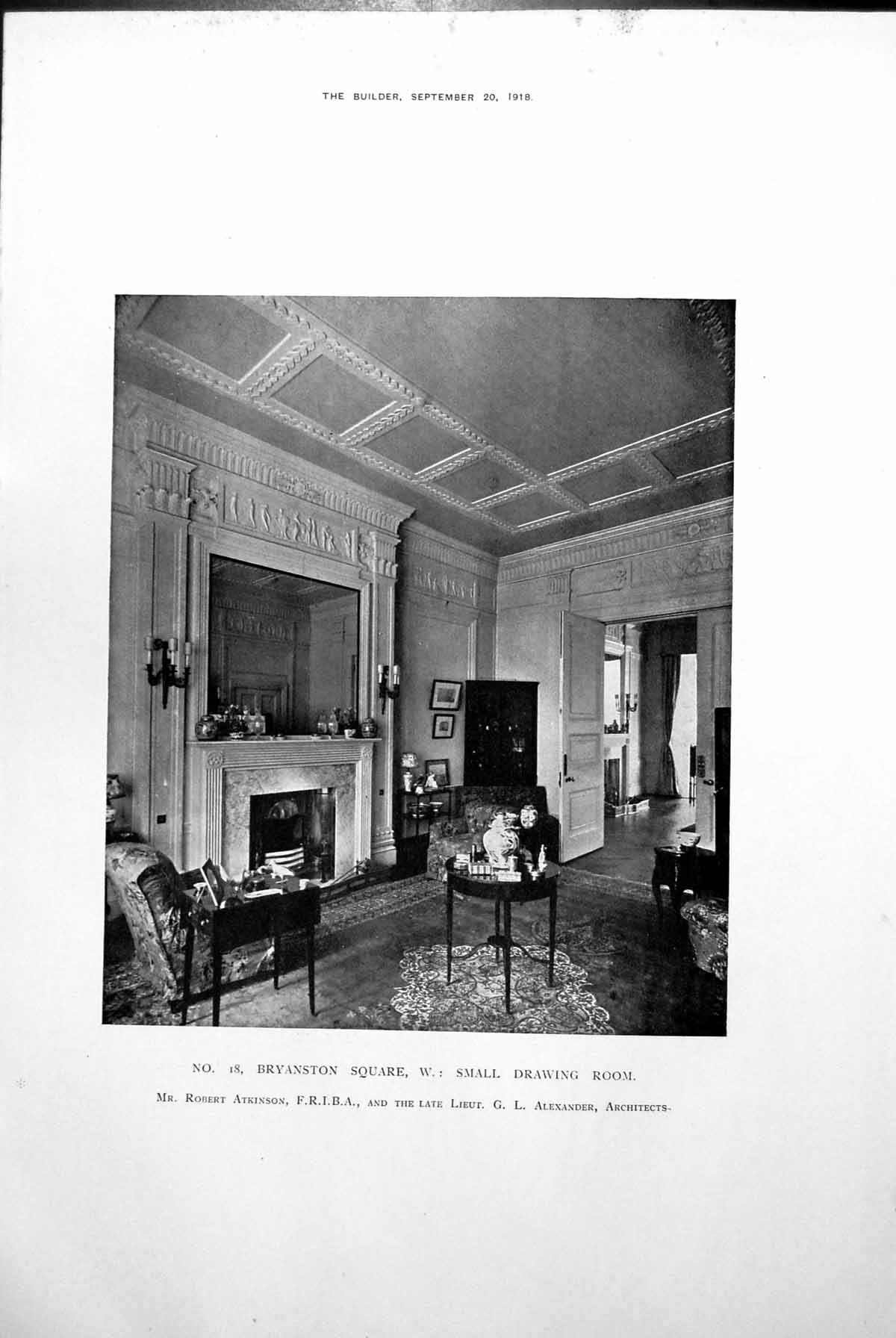 Antique Old Print No 18 Bryanston Square Drawing Room Exterior Facade 1918 19th
