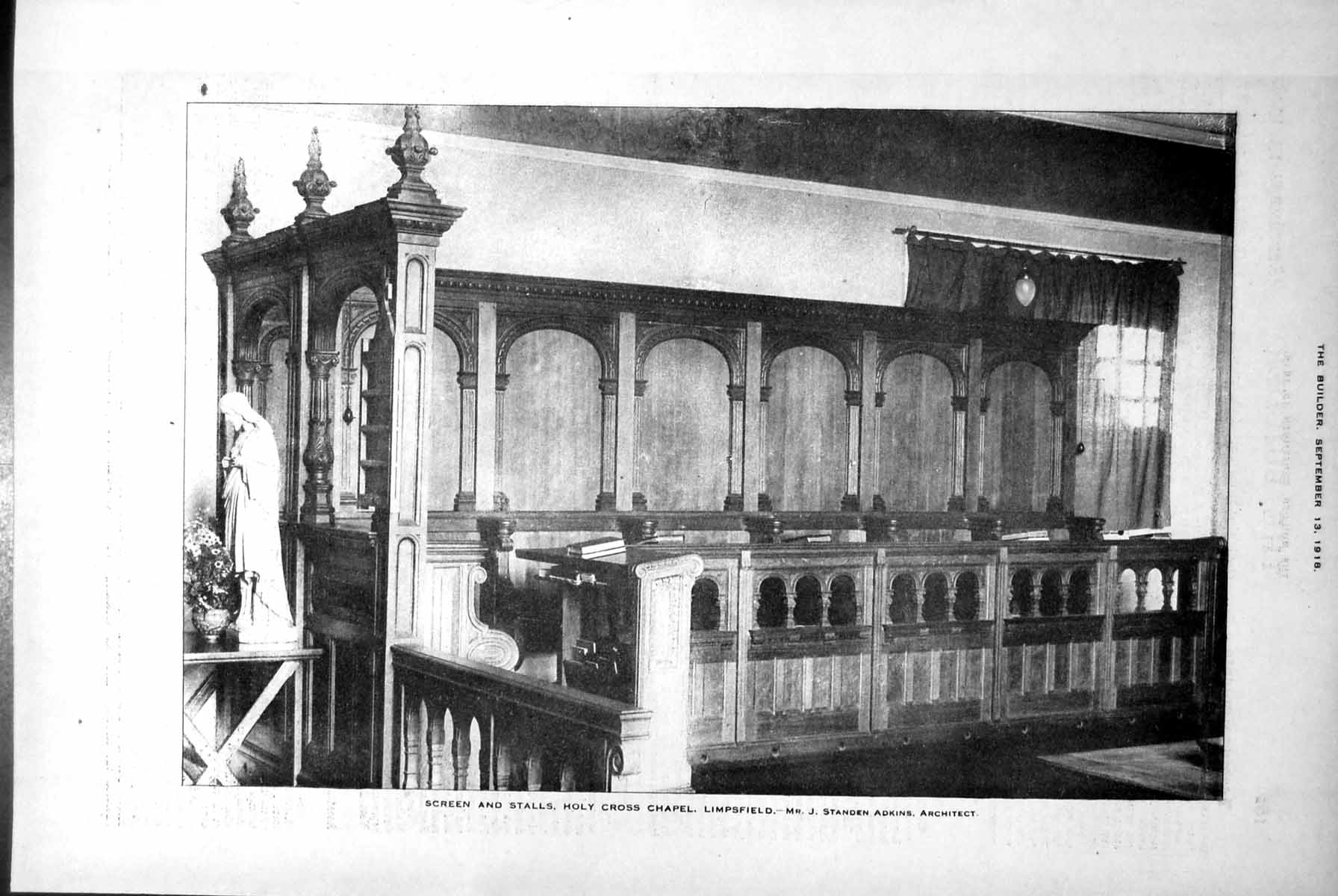 Antique Print Holy Cross Chapel Limpsfield Screen Tunstall Court Kent 1918 20th