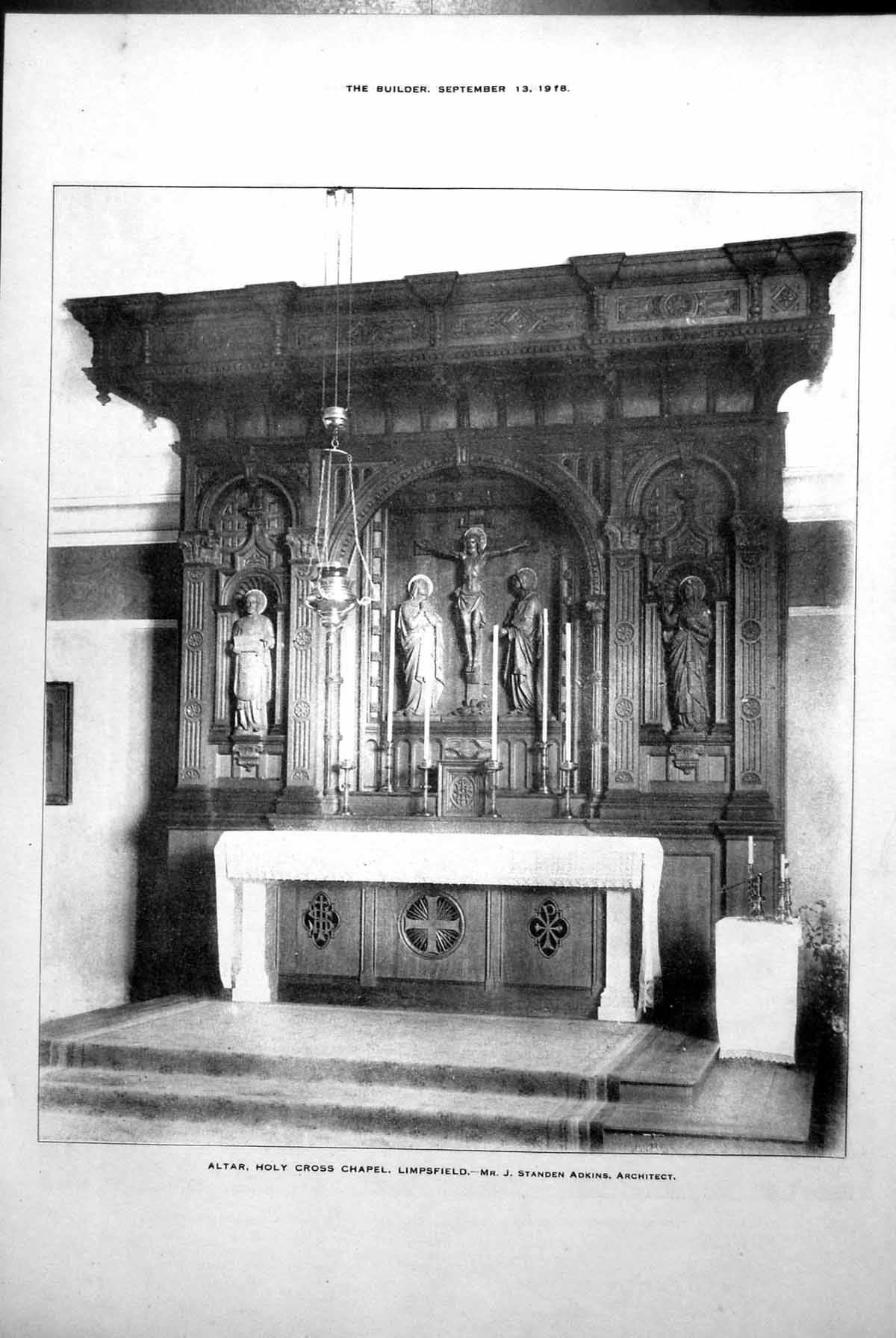 Antique Print Holy Cross Chapel Limpsfield Altar Dining Room Belgrave 1918 20th