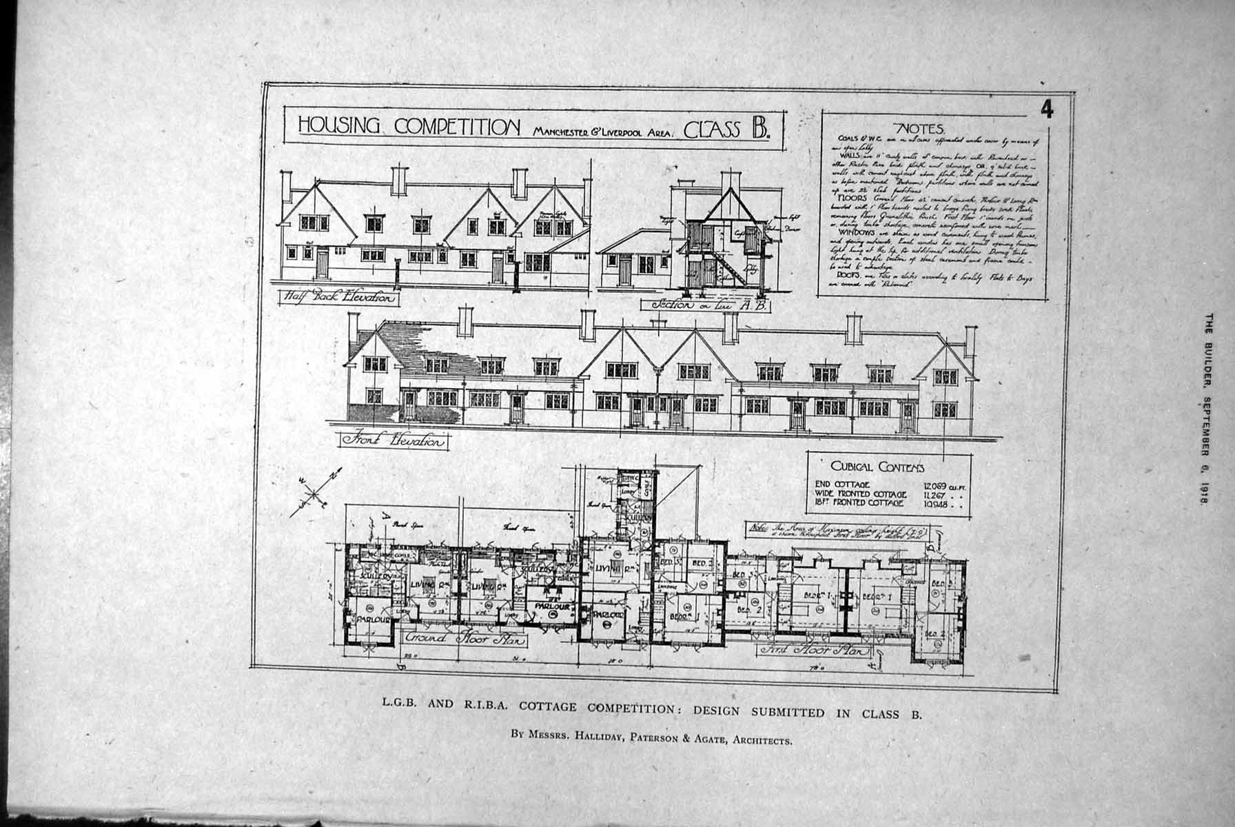Antique Old Print Housing Competition Manchester Liverpool Cottage Plans 1918